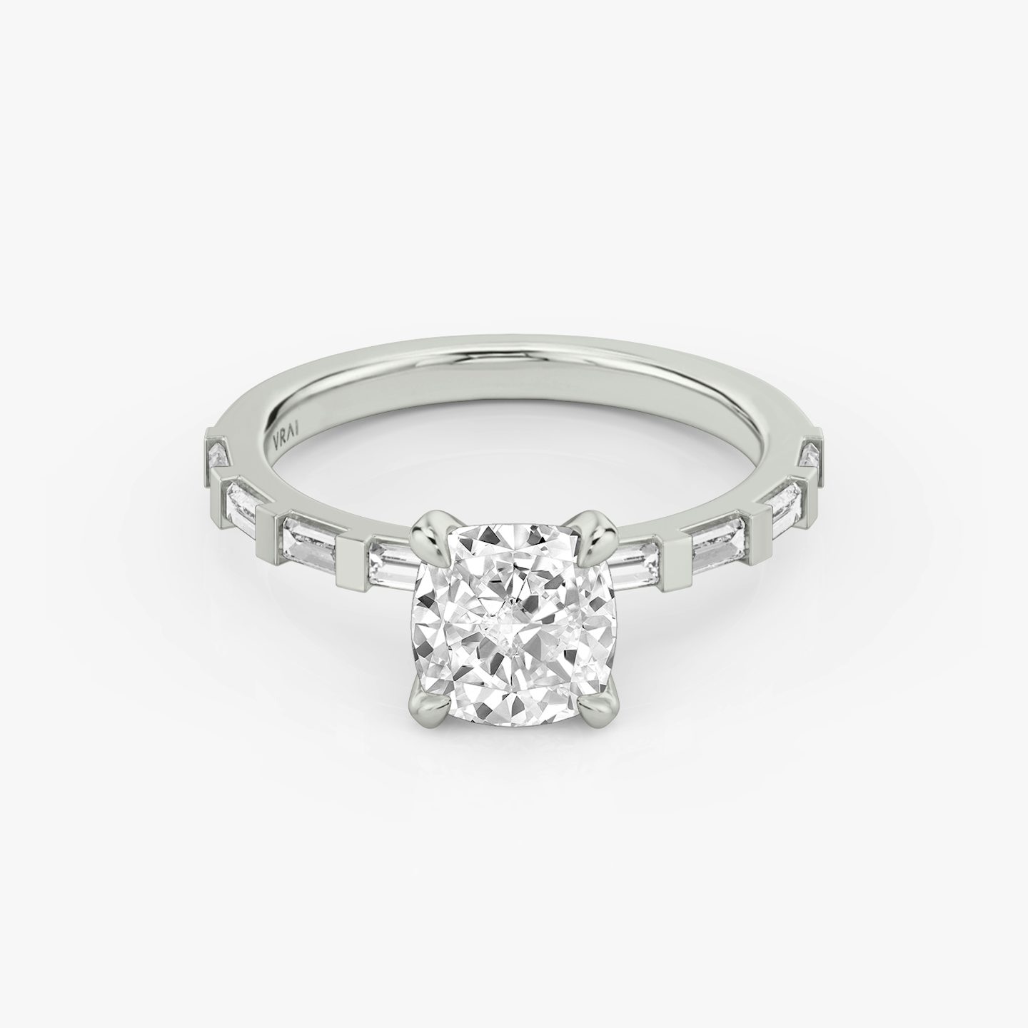 The Baguette Bar | Cushion | 18k | White Gold | bandAccent: Pavé | diamondOrientation: vertical | caratWeight: other