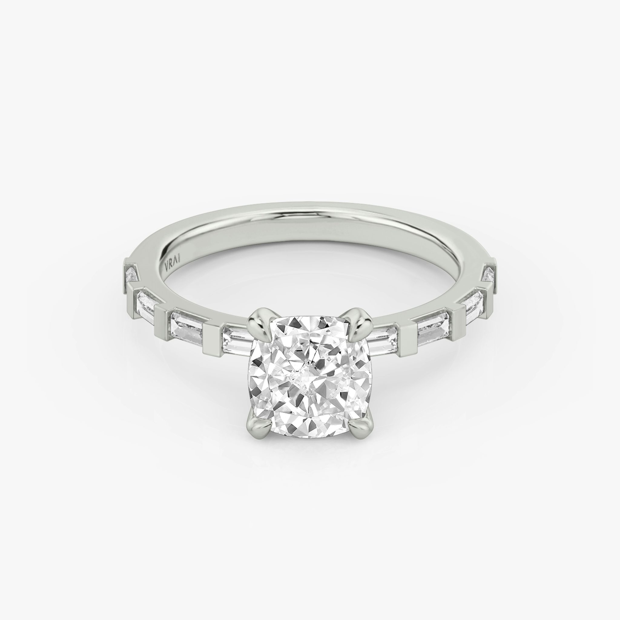 The Baguette Bar | Cushion | 18k | White Gold | bandAccent: Pavé | diamondOrientation: vertical | caratWeight: other