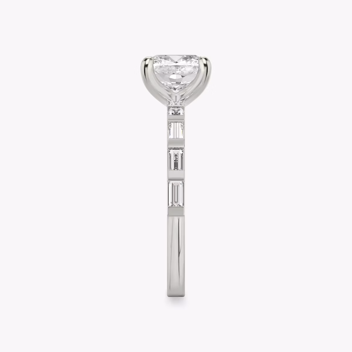 The Baguette Bar | Cushion | 18k | White Gold | bandAccent: Pavé | diamondOrientation: vertical | caratWeight: other