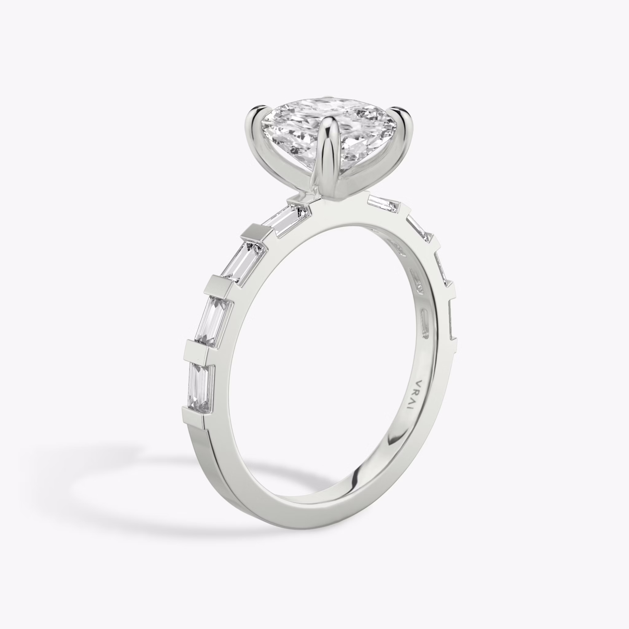 The Baguette Bar | Cushion | 18k | White Gold | bandAccent: Pavé | diamondOrientation: vertical | caratWeight: other