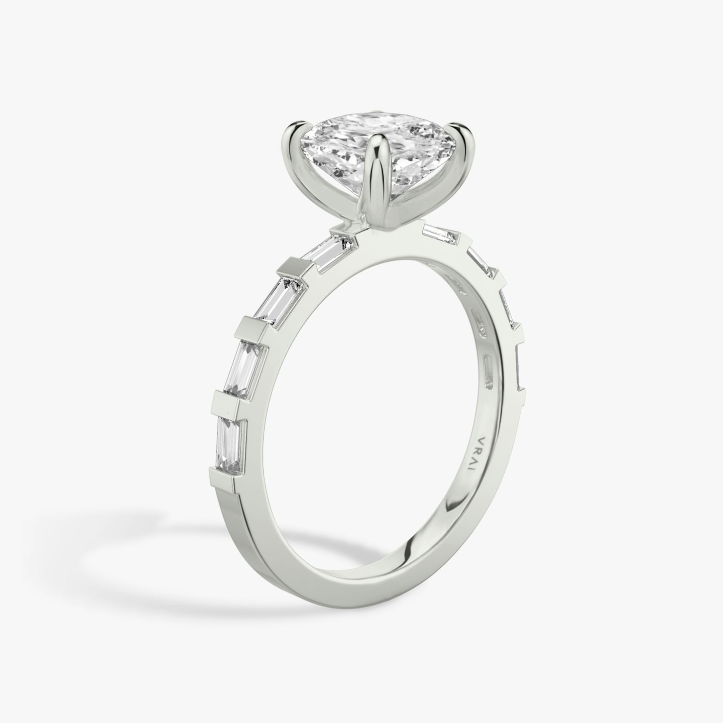 The Baguette Bar | Cushion | 18k | White Gold | bandAccent: Pavé | diamondOrientation: vertical | caratWeight: other