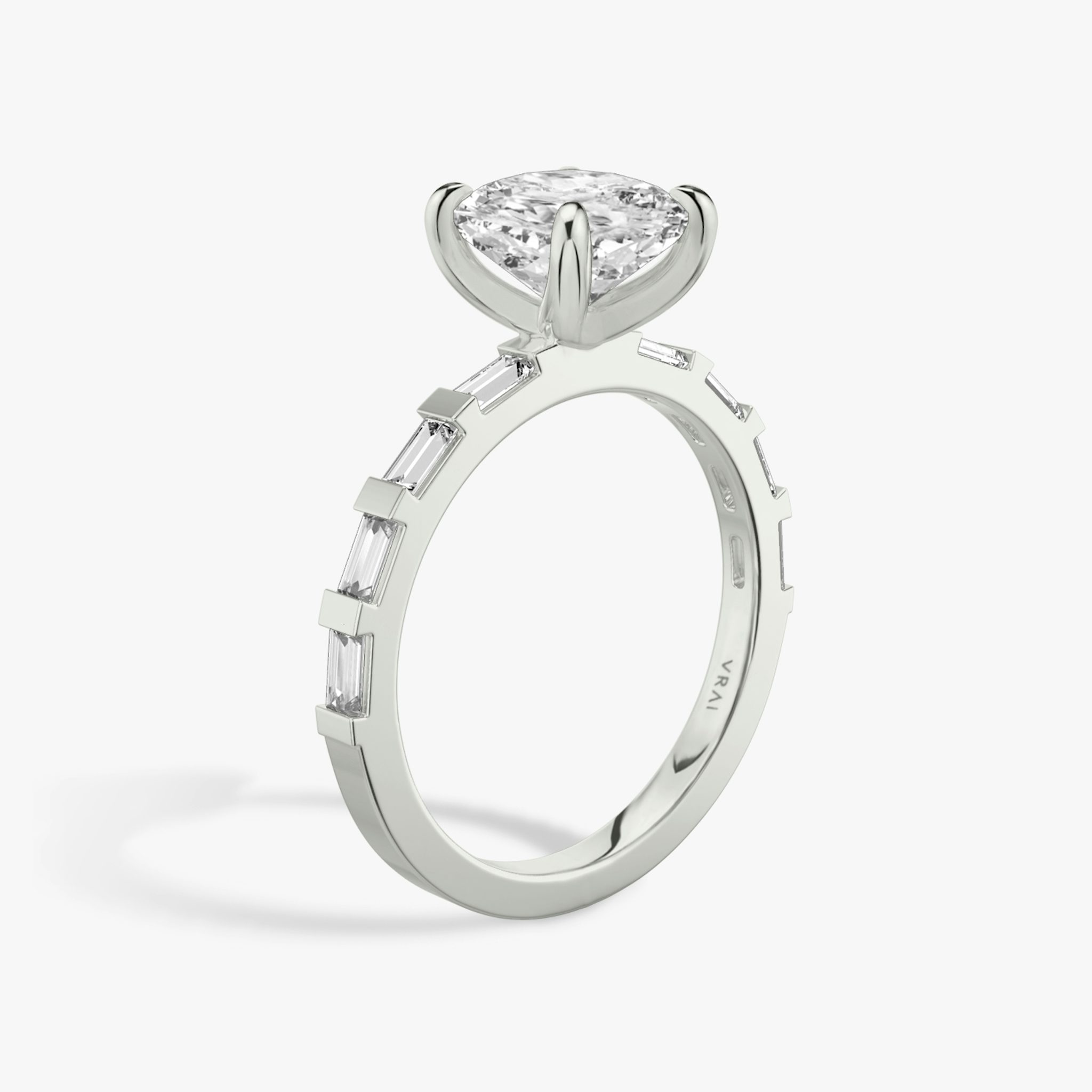 The Baguette Bar | Cushion | 18k | White Gold | bandAccent: Pavé | diamondOrientation: vertical | caratWeight: other