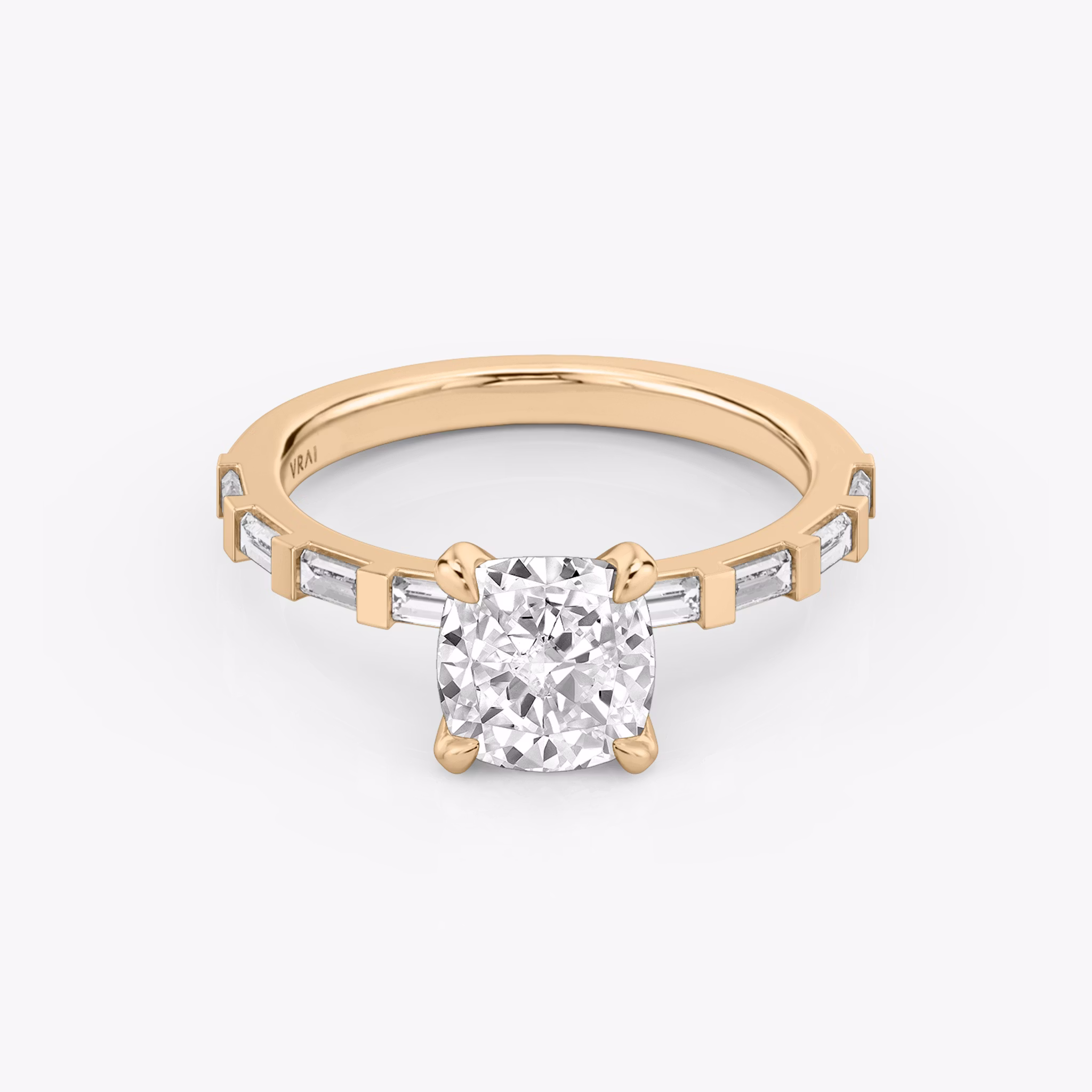 The Baguette Bar | Cushion | 14k | Rose Gold | bandAccent: Pavé | diamondOrientation: vertical | caratWeight: other