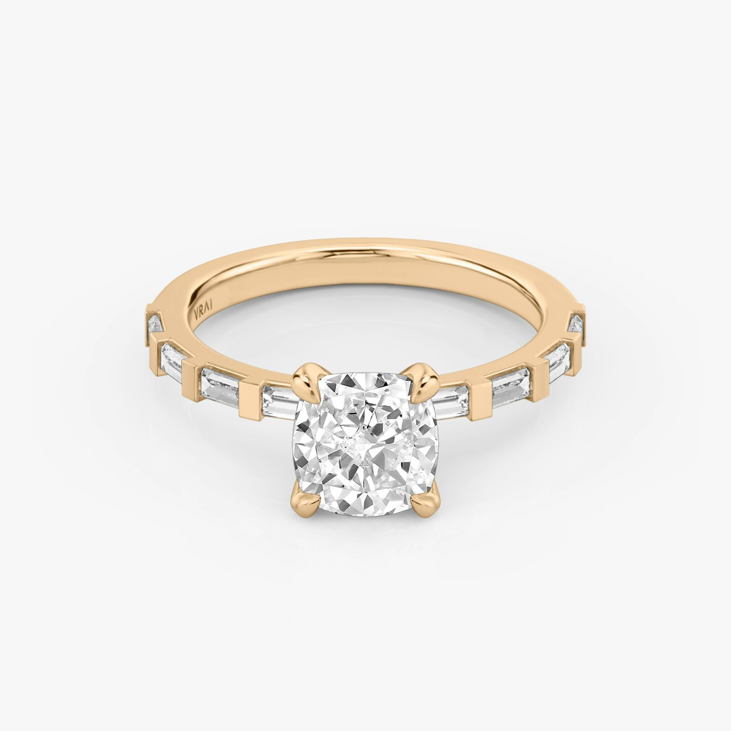 The Baguette Bar | Cushion | 14k | Rose Gold | bandAccent: Pavé | diamondOrientation: vertical | caratWeight: other