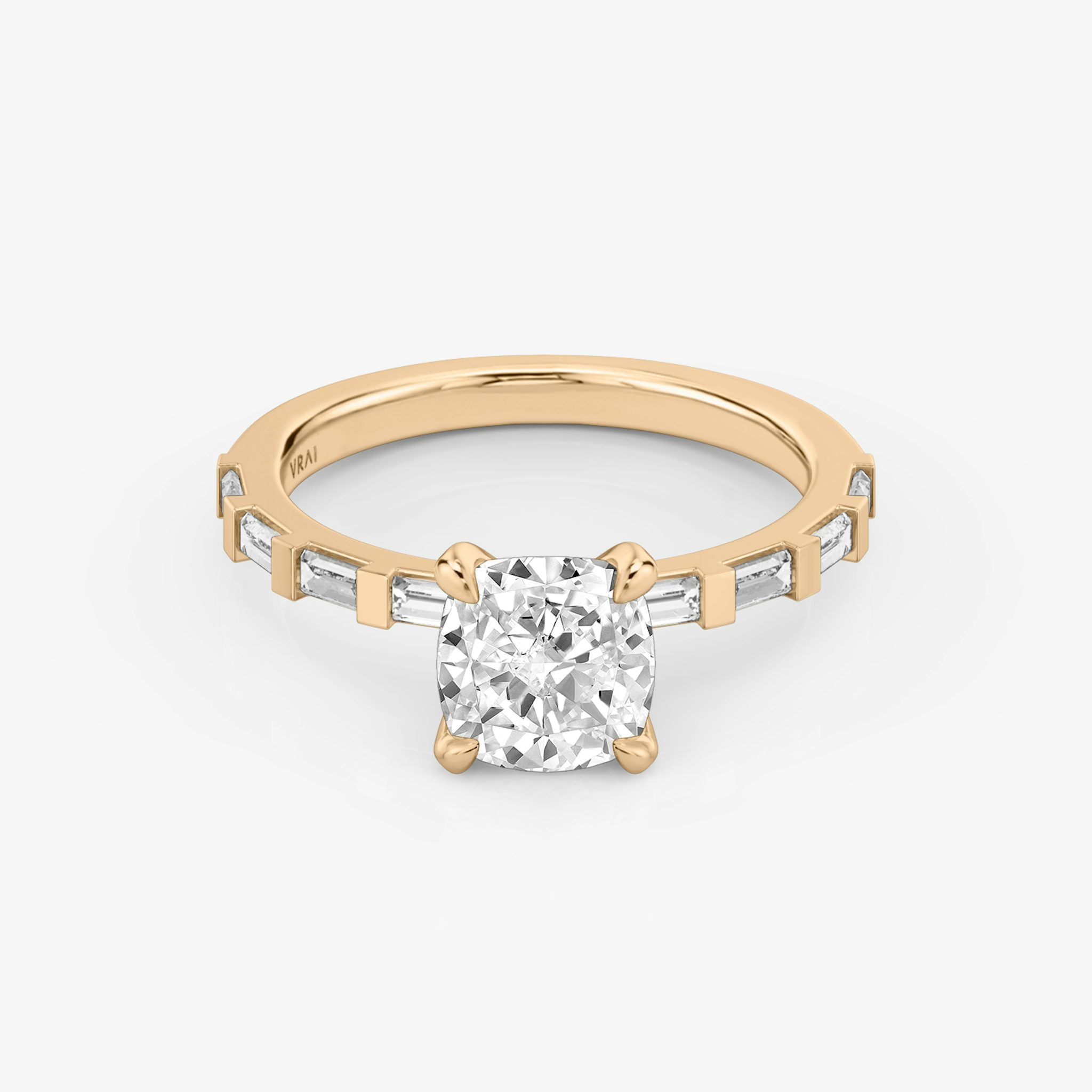The Baguette Bar | Cushion | 14k | Rose Gold | bandAccent: Pavé | diamondOrientation: vertical | caratWeight: other