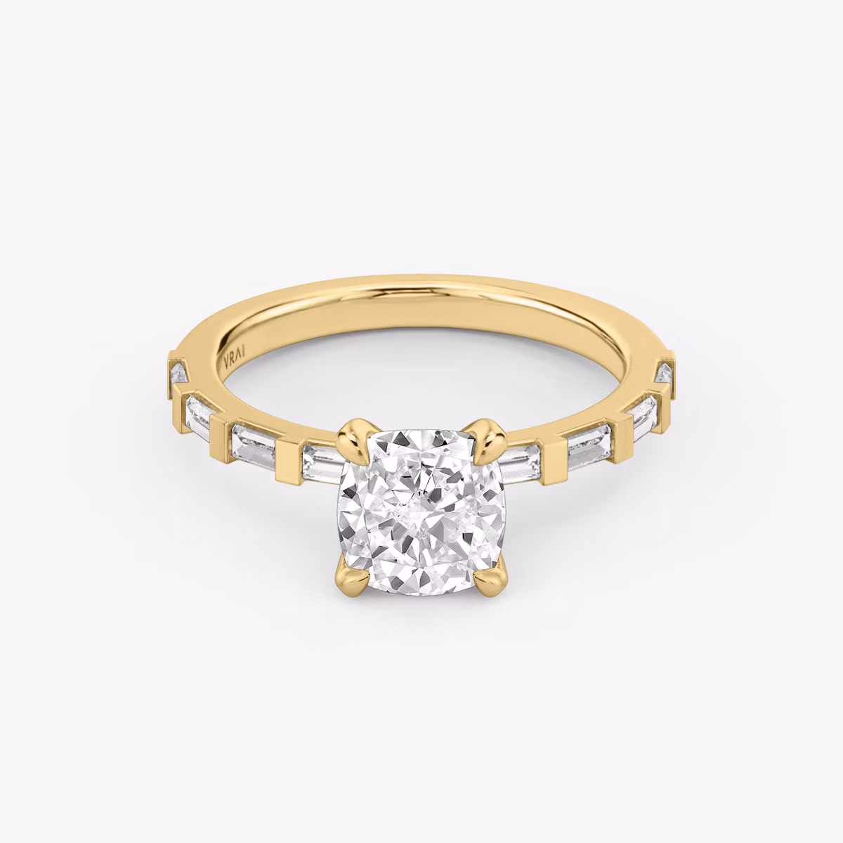 The Baguette Bar | Cushion | 18k | Yellow Gold | bandAccent: Pavé | diamondOrientation: vertical | caratWeight: other
