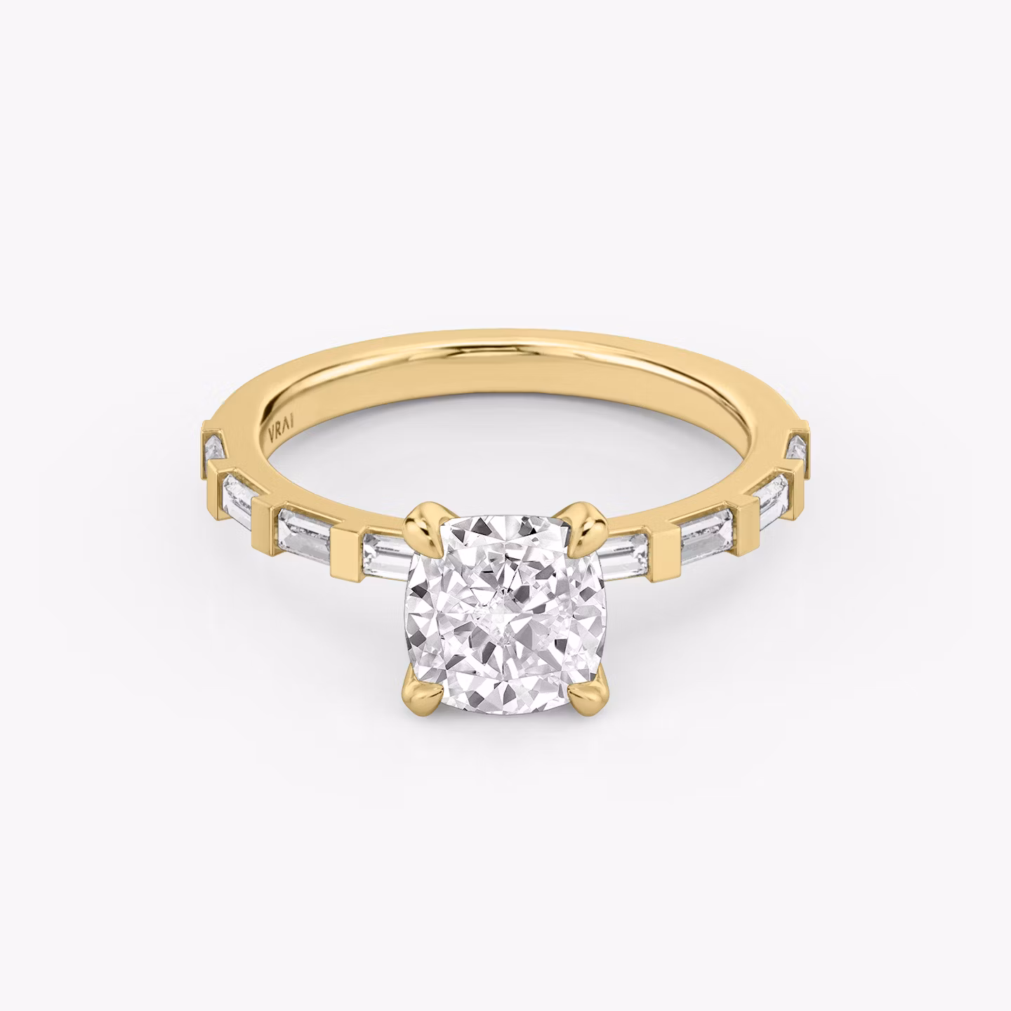 The Baguette Bar | Cushion | 18k | Yellow Gold | bandAccent: Pavé | diamondOrientation: vertical | caratWeight: other