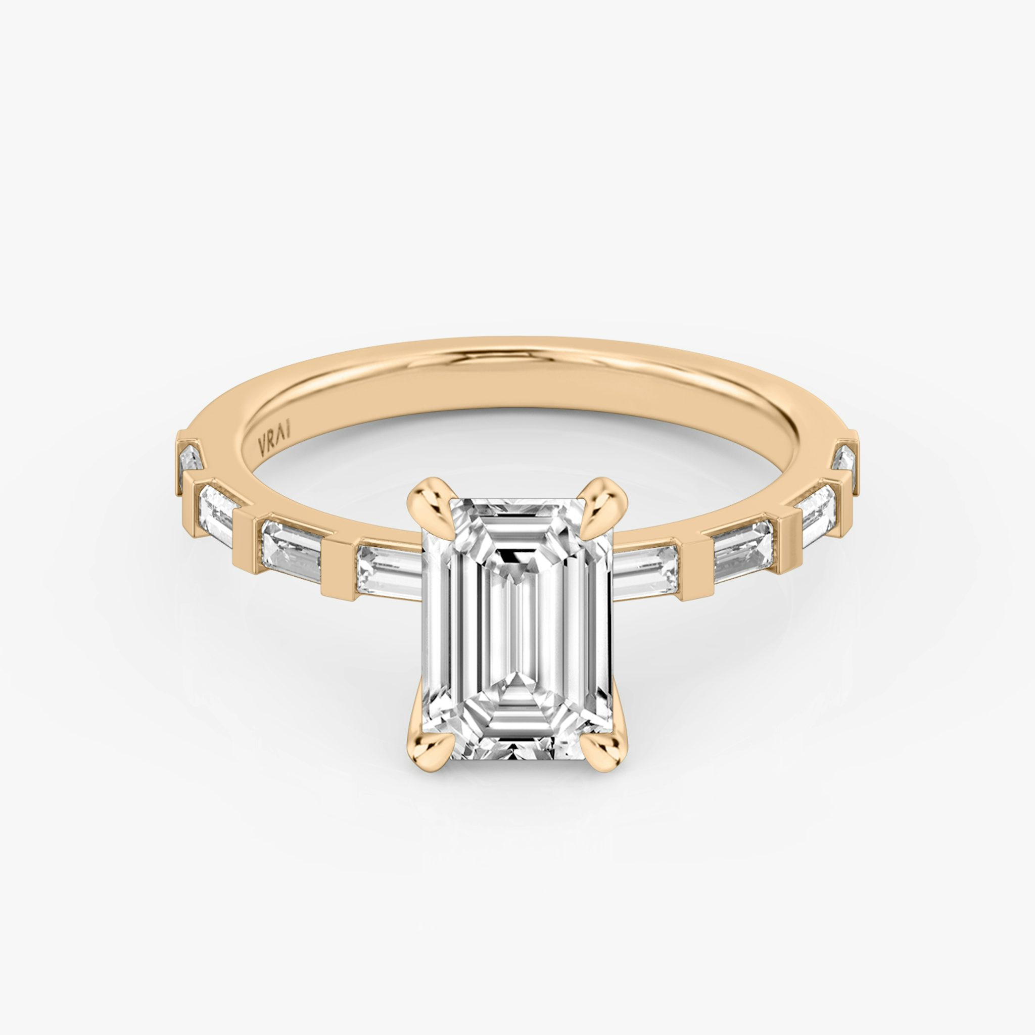 The Baguette Bar | Emerald | 14k | Rose Gold | bandAccent: Pavé | diamondOrientation: vertical | caratWeight: other