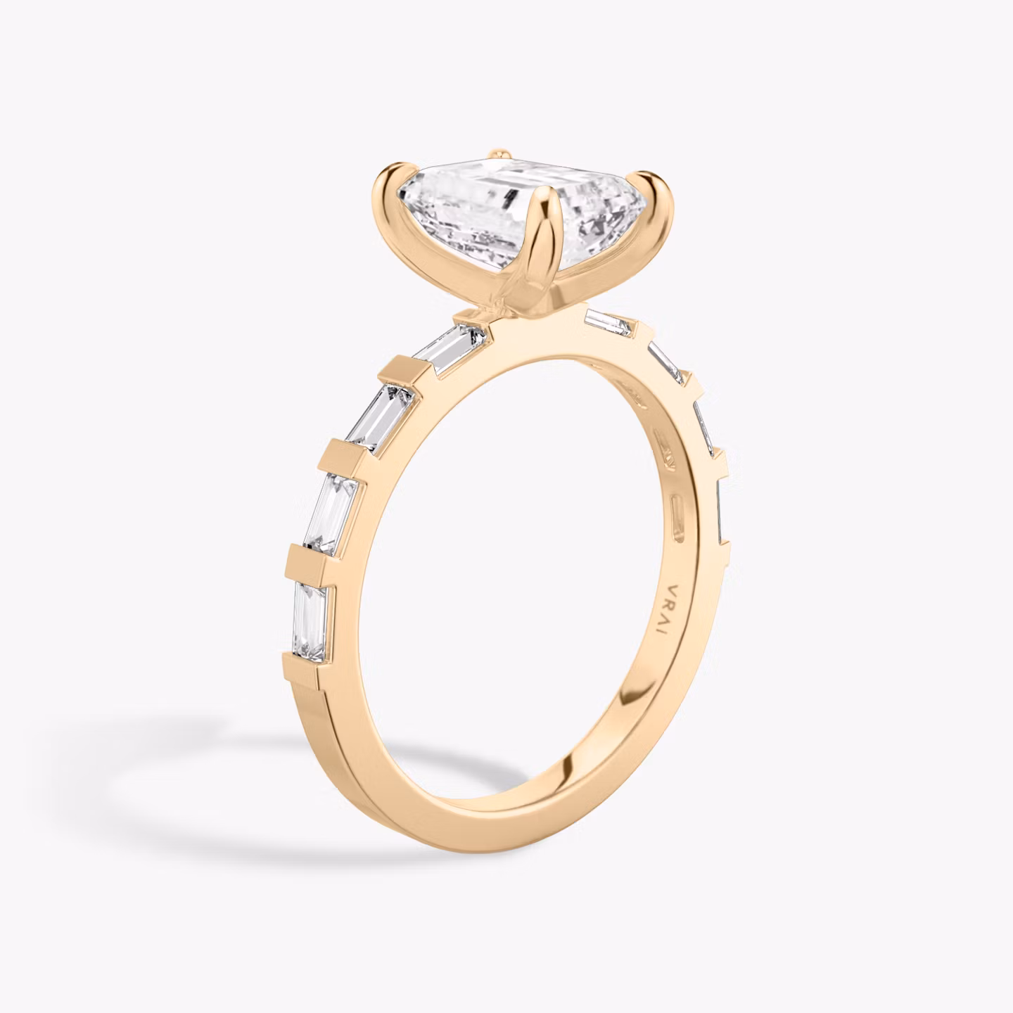 The Baguette Bar | Emerald | 14k | Rose Gold | bandAccent: Pavé | diamondOrientation: vertical | caratWeight: other