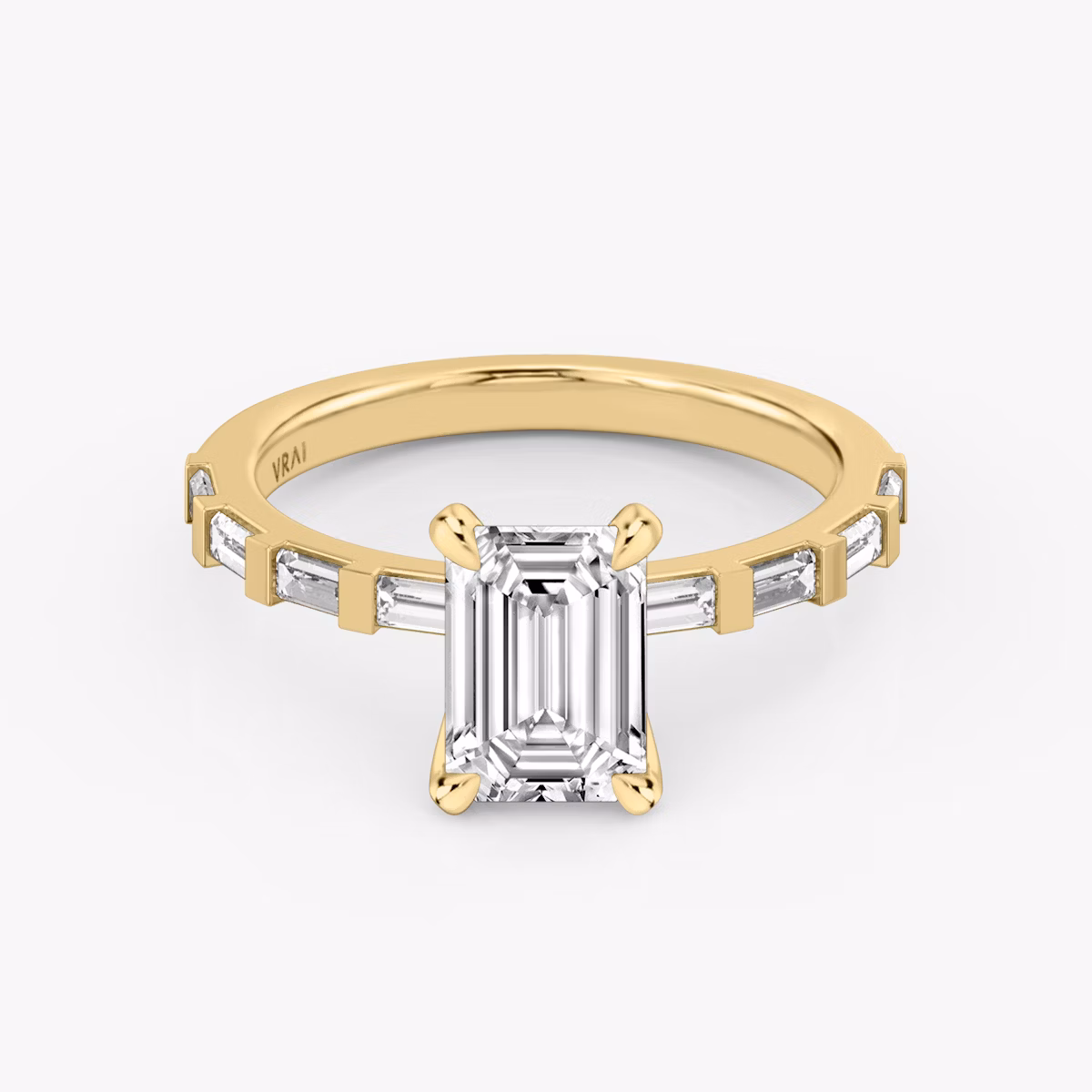 The Baguette Bar | Emerald | 18k | Yellow Gold | bandAccent: Pavé | diamondOrientation: vertical | caratWeight: other
