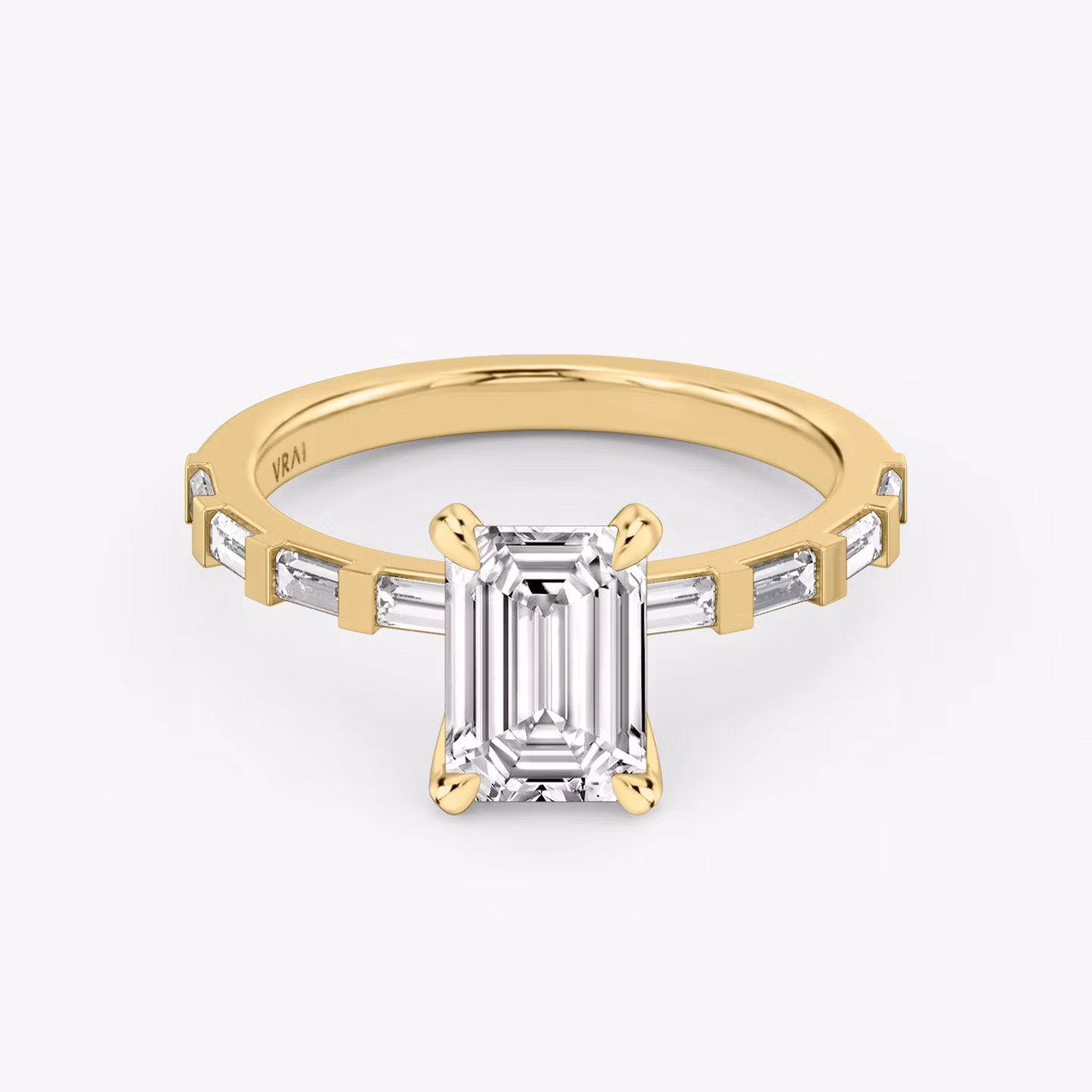 The Baguette Bar | Emerald | 18k | Yellow Gold | bandAccent: Pavé | diamondOrientation: vertical | caratWeight: other
