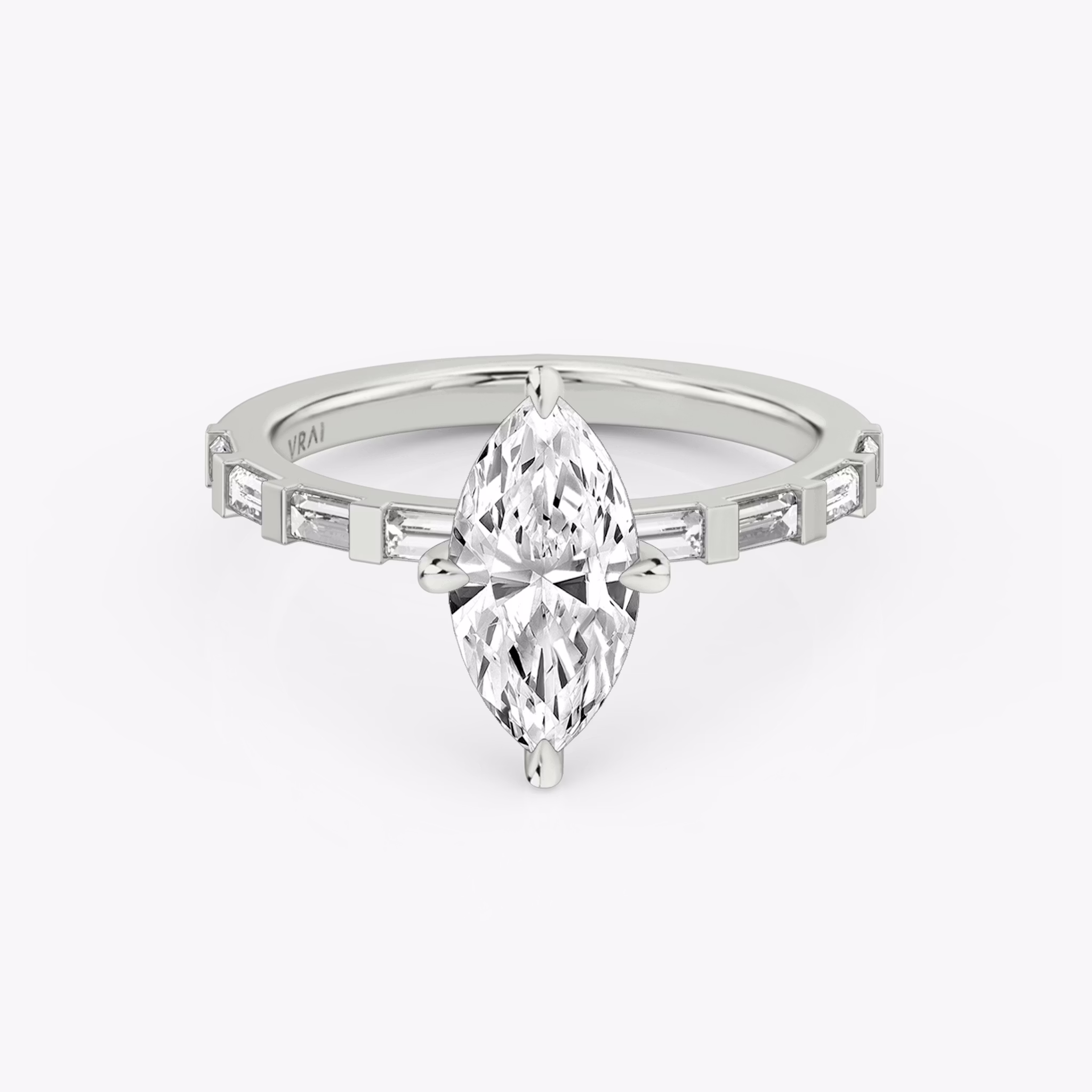 The Baguette Bar | Marquise | 18k | White Gold | bandAccent: Pavé | diamondOrientation: vertical | caratWeight: other