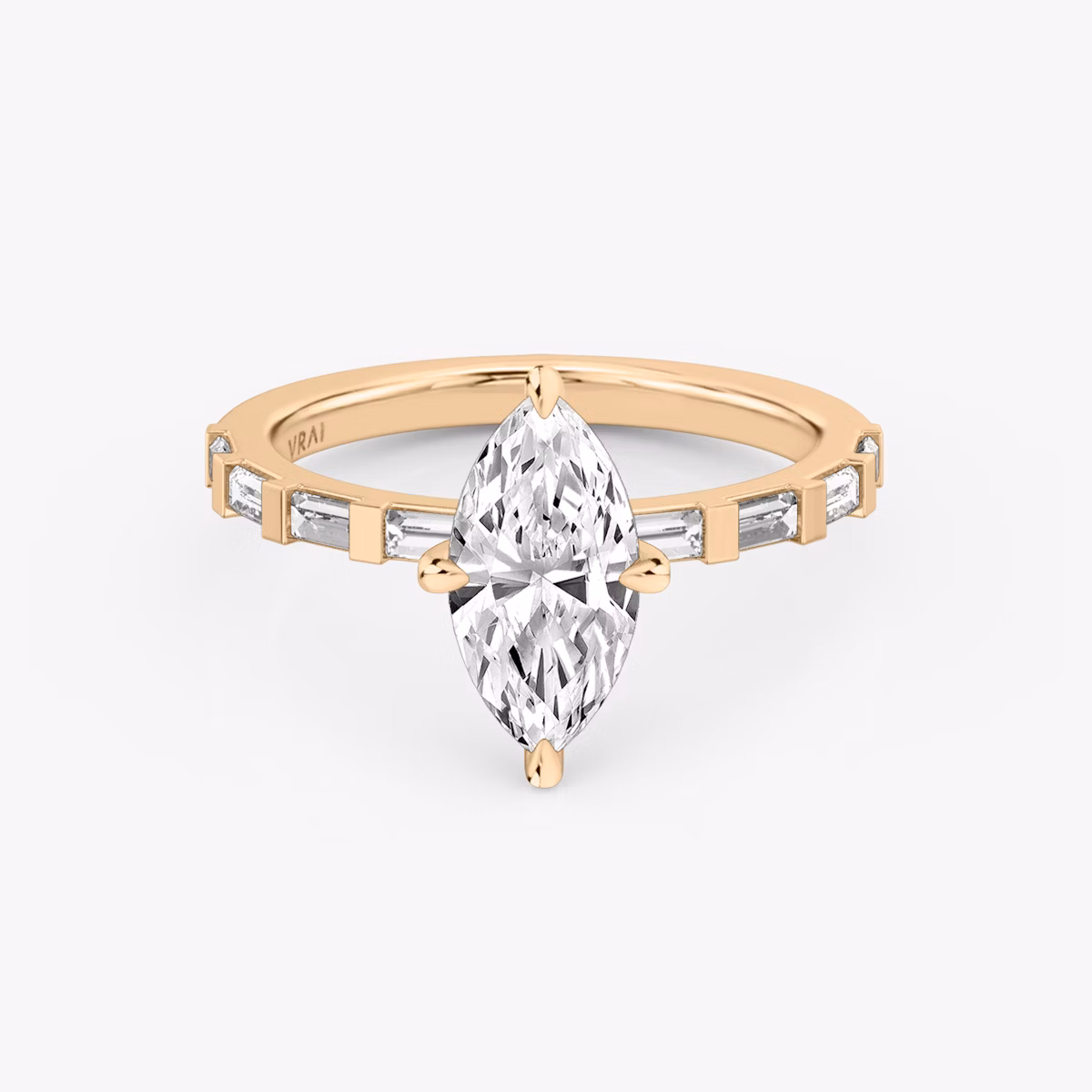 The Baguette Bar | Marquise | 14k | Rose Gold | bandAccent: Pavé | diamondOrientation: vertical | caratWeight: other