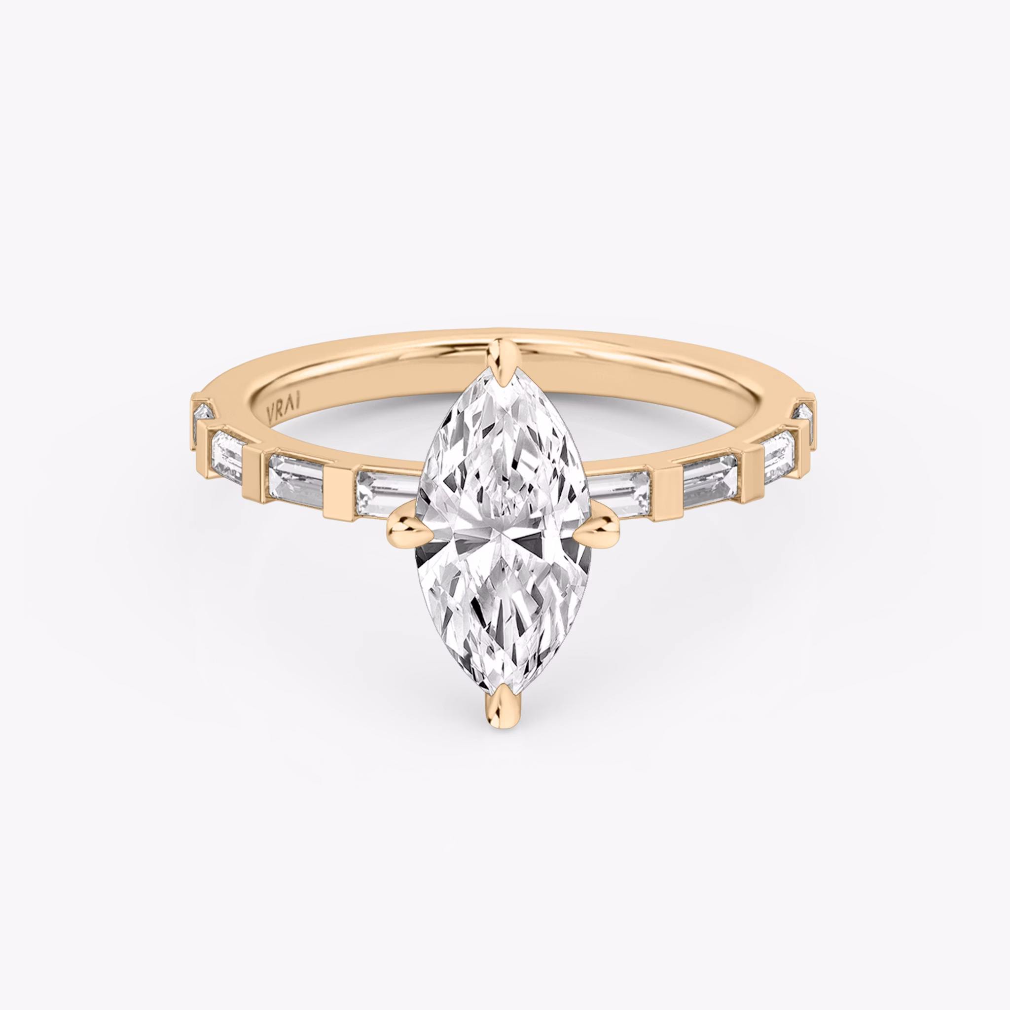 The Baguette Bar | Marquise | 14k | Rose Gold | bandAccent: Pavé | diamondOrientation: vertical | caratWeight: other