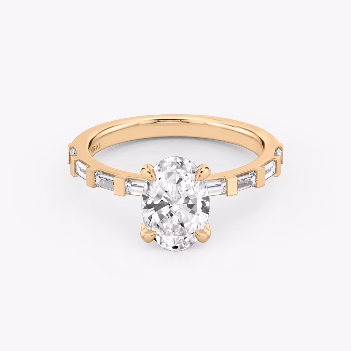 The Baguette Bar | Oval | 14k | Rose Gold | bandAccent: Pavé | diamondOrientation: vertical | caratWeight: other