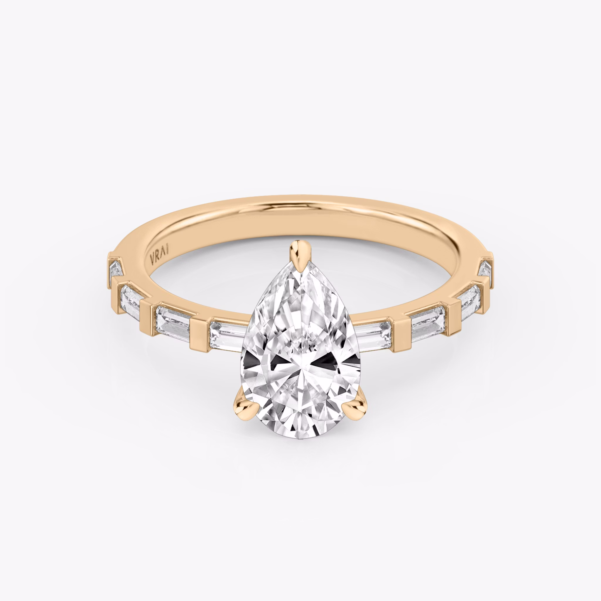 The Baguette Bar | Pear | 14k | Rose Gold | bandAccent: Pavé | diamondOrientation: vertical | caratWeight: other