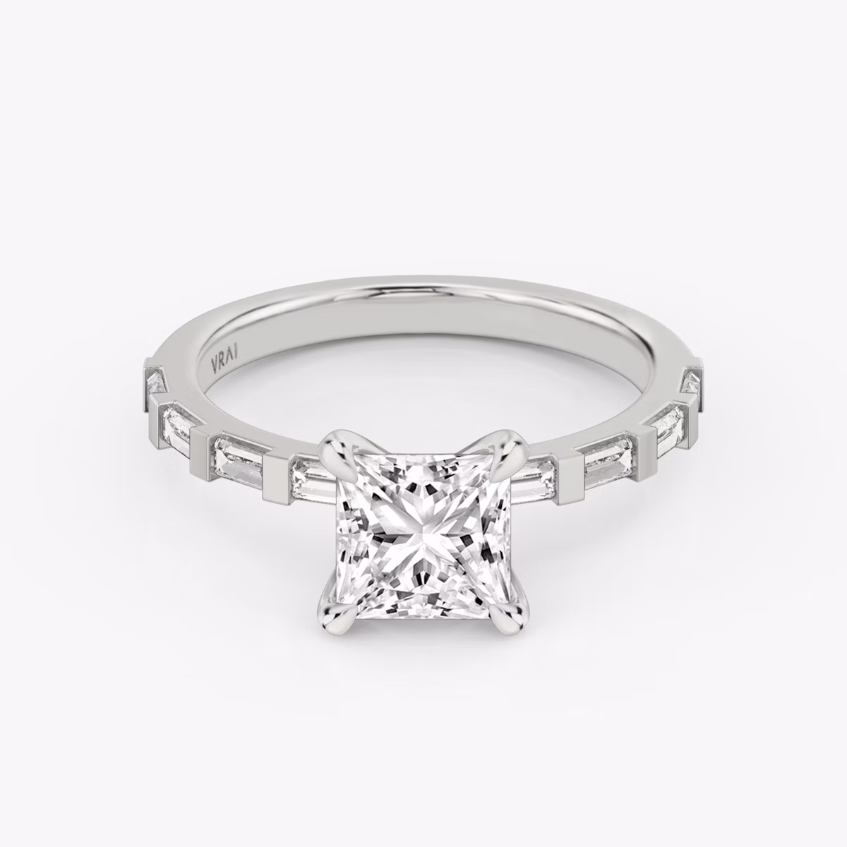 The Baguette Bar | Princess | 18k | White Gold | bandAccent: Pavé | diamondOrientation: vertical | caratWeight: other