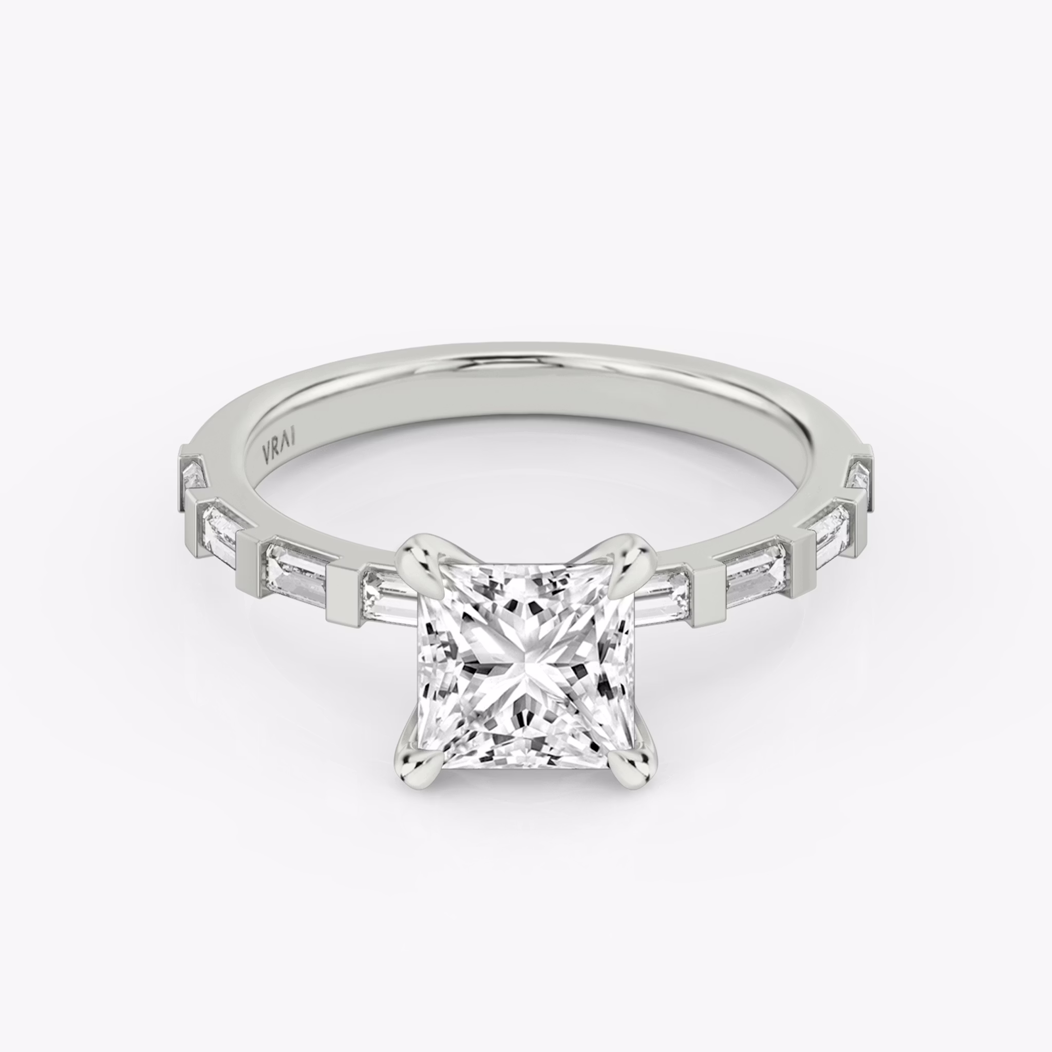 The Baguette Bar | Princess | Platinum | bandAccent: Pavé | diamondOrientation: vertical | caratWeight: other