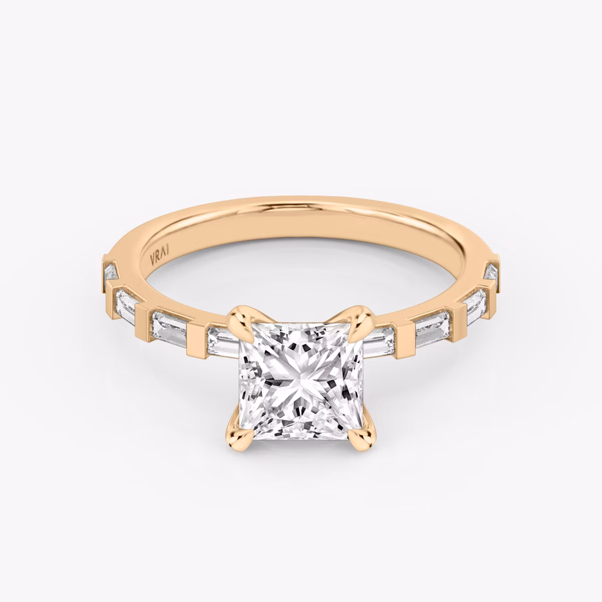 The Baguette Bar | Princess | 14k | Rose Gold | bandAccent: Pavé | diamondOrientation: vertical | caratWeight: other
