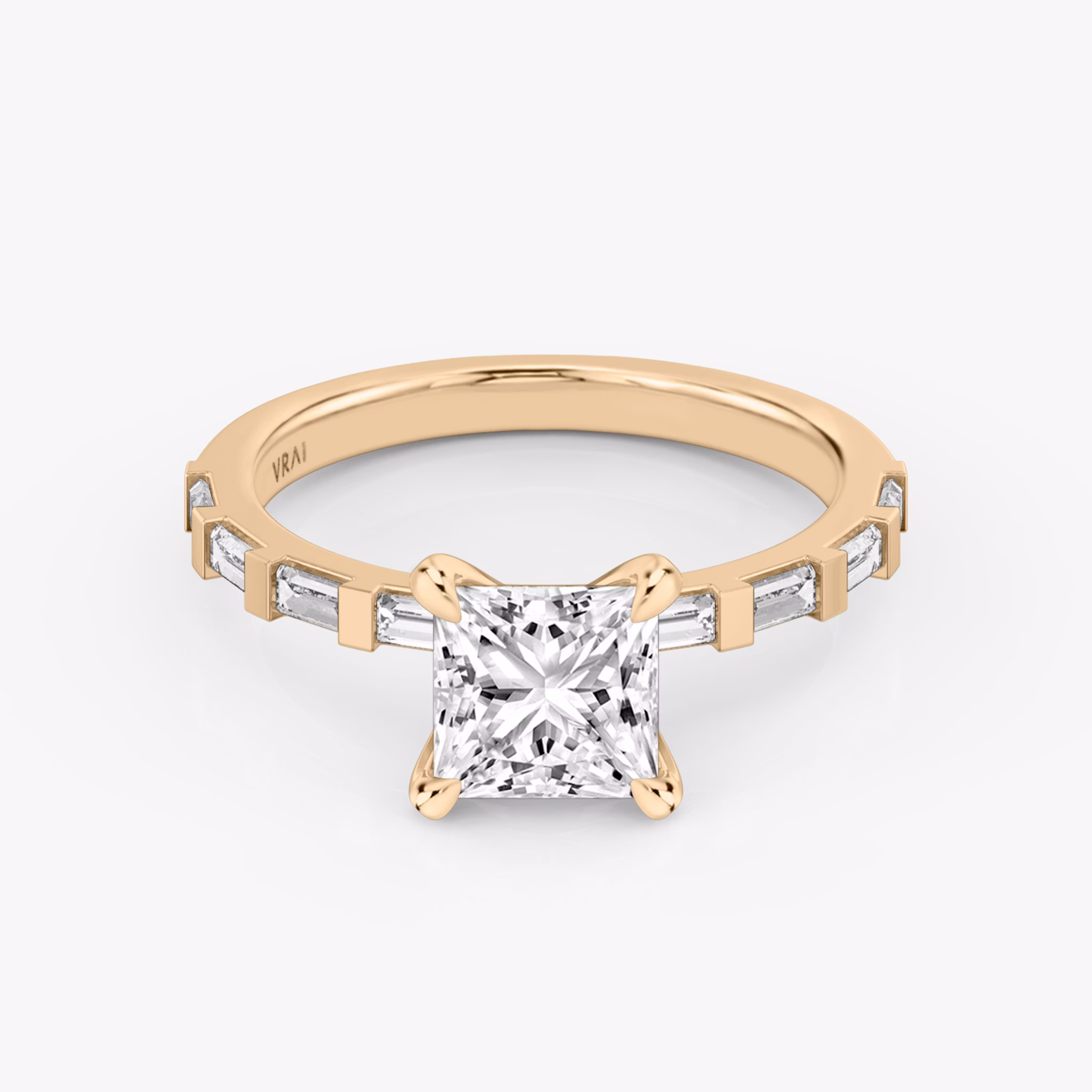 The Baguette Bar | Princess | 14k | Rose Gold | bandAccent: Pavé | diamondOrientation: vertical | caratWeight: other
