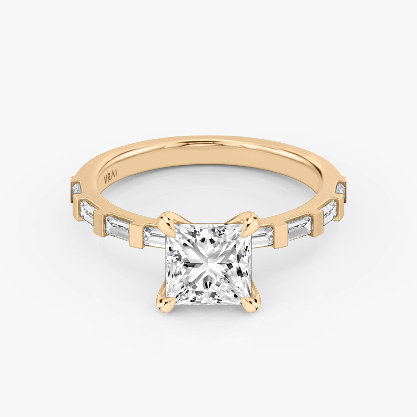 Bague de fiançailles Baguette Bar | Princesse | 14k | Or rose | bandAccent: Pavé | diamondOrientation: vertical | caratWeight: other