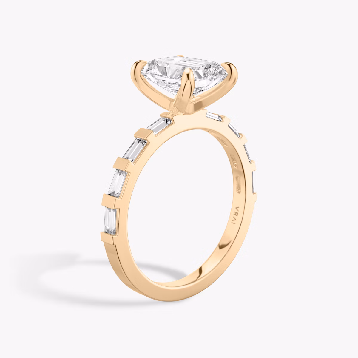 The Baguette Bar | Radiant | 14k | Rose Gold | bandAccent: Pavé | diamondOrientation: vertical | caratWeight: other