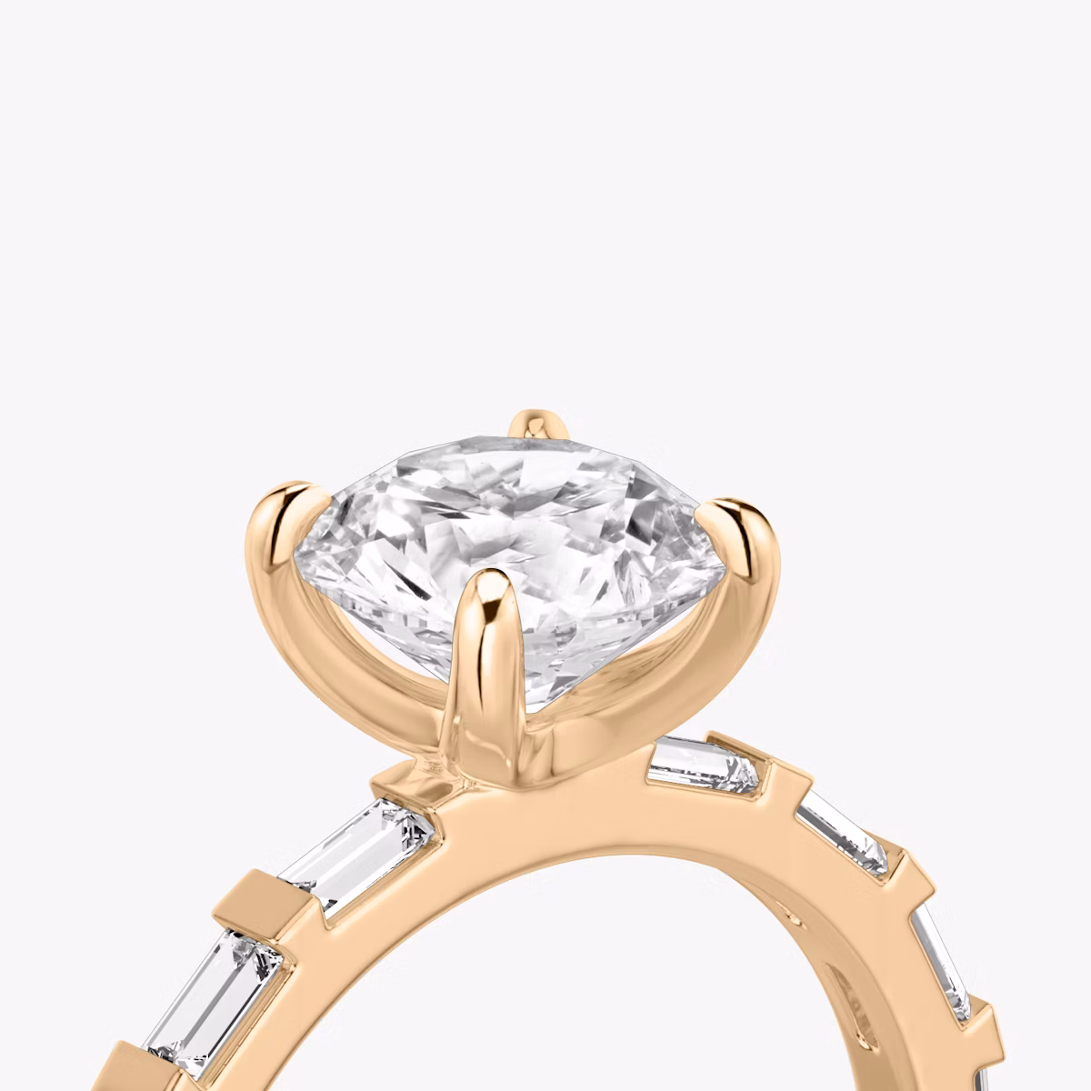 Anillo de compromiso Baguette Bar | Brillante | 14k | Oro rosa | bandAccent: Pavé | caratWeight: 1.5ct | diamondOrientation: vertical