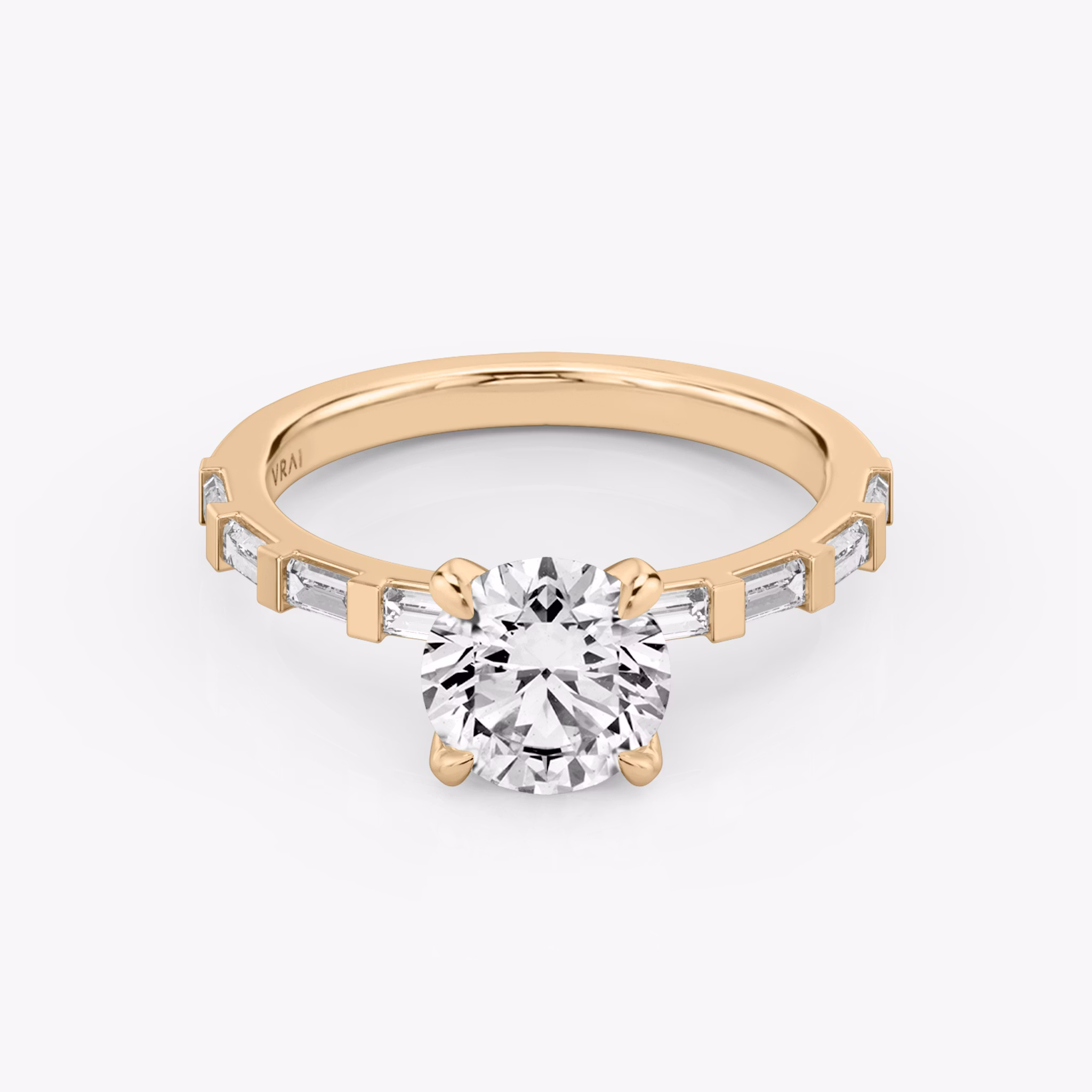 The Baguette Bar | Round Brilliant | 14k | Rose Gold | bandAccent: Pavé | caratWeight: 1.5ct | diamondOrientation: vertical