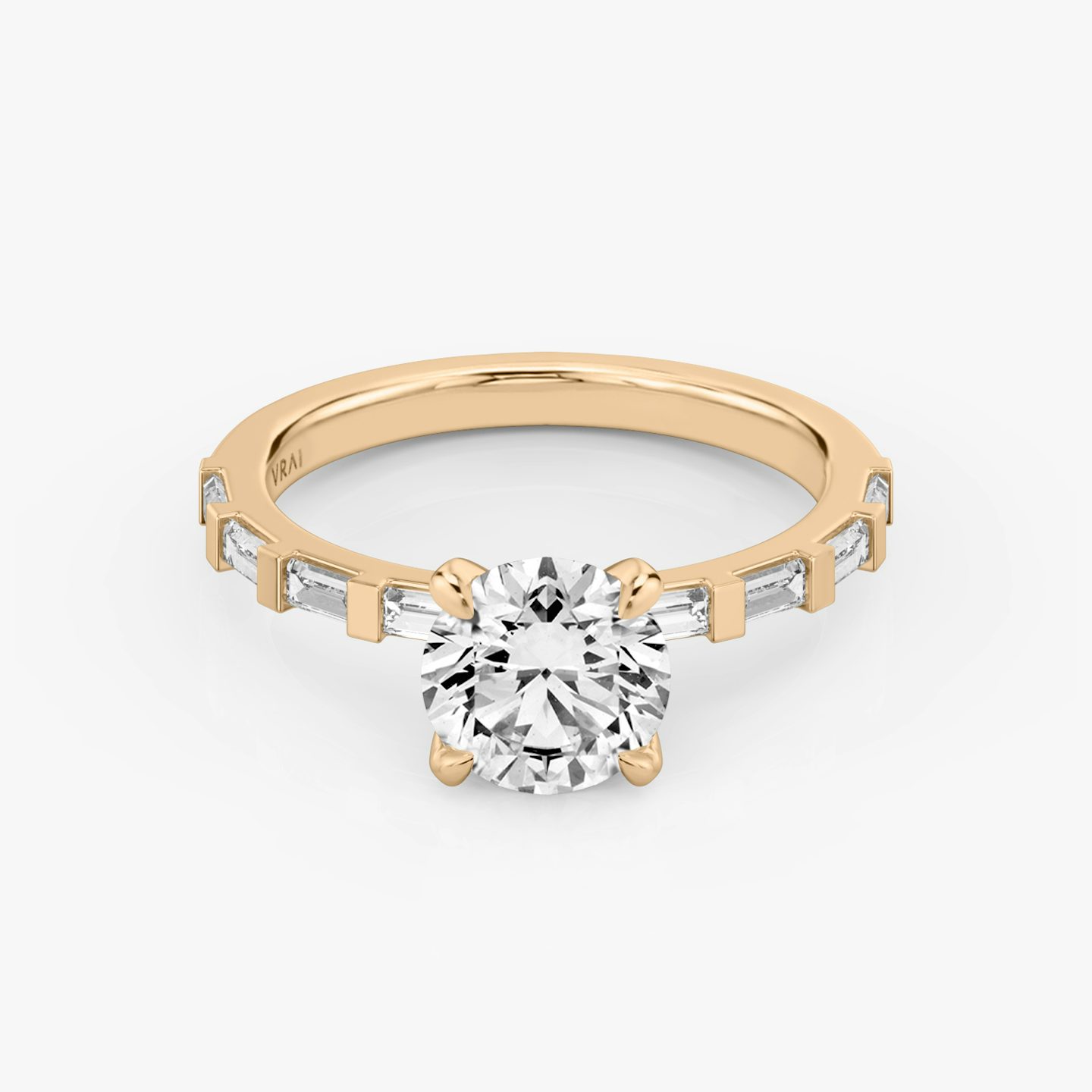 The Baguette Bar | Round Brilliant | 14k | Rose Gold | bandAccent: Pavé | caratWeight: other | diamondOrientation: vertical