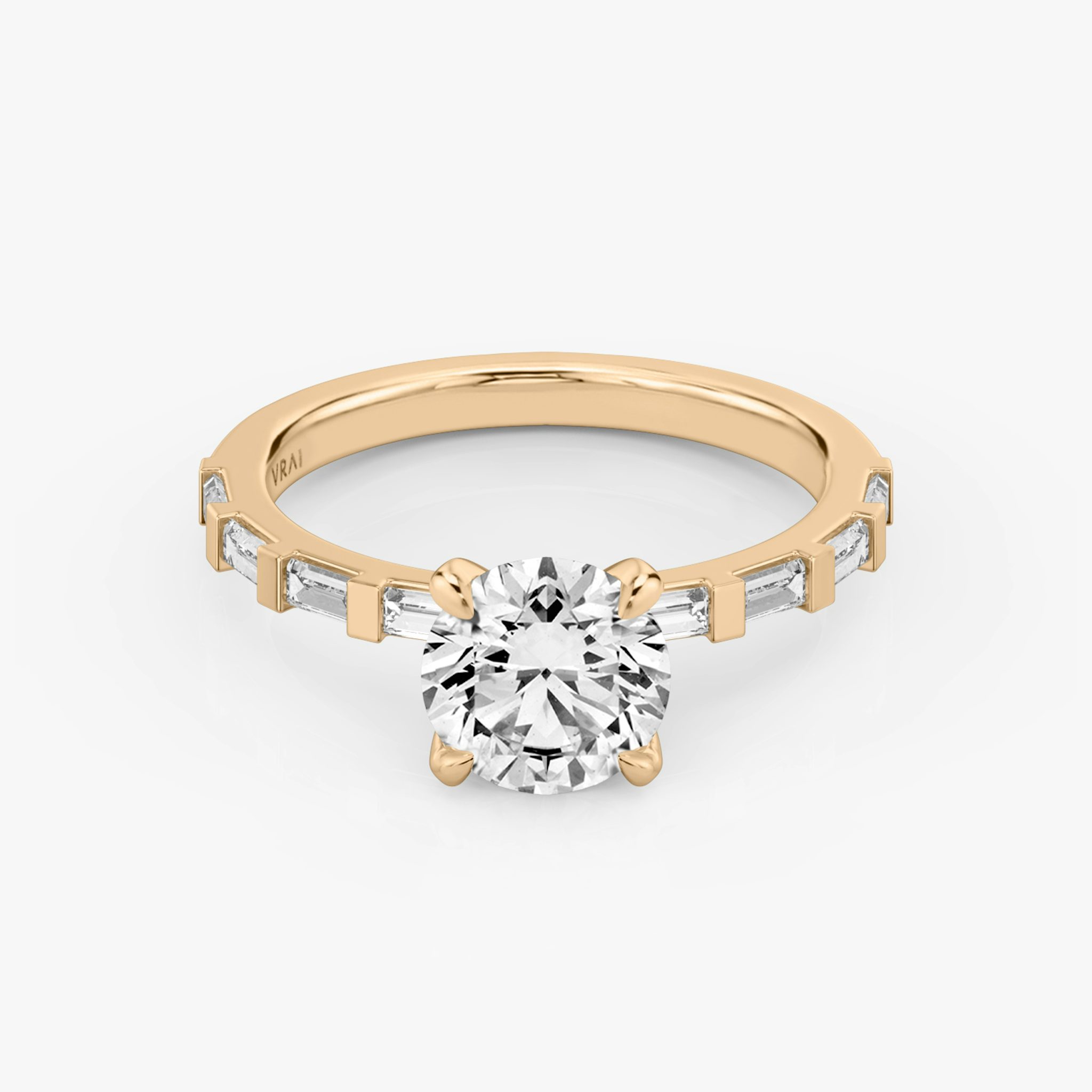 The Baguette Bar | Round Brilliant | 14k | Rose Gold | bandAccent: Pavé | caratWeight: 1.5ct | diamondOrientation: vertical