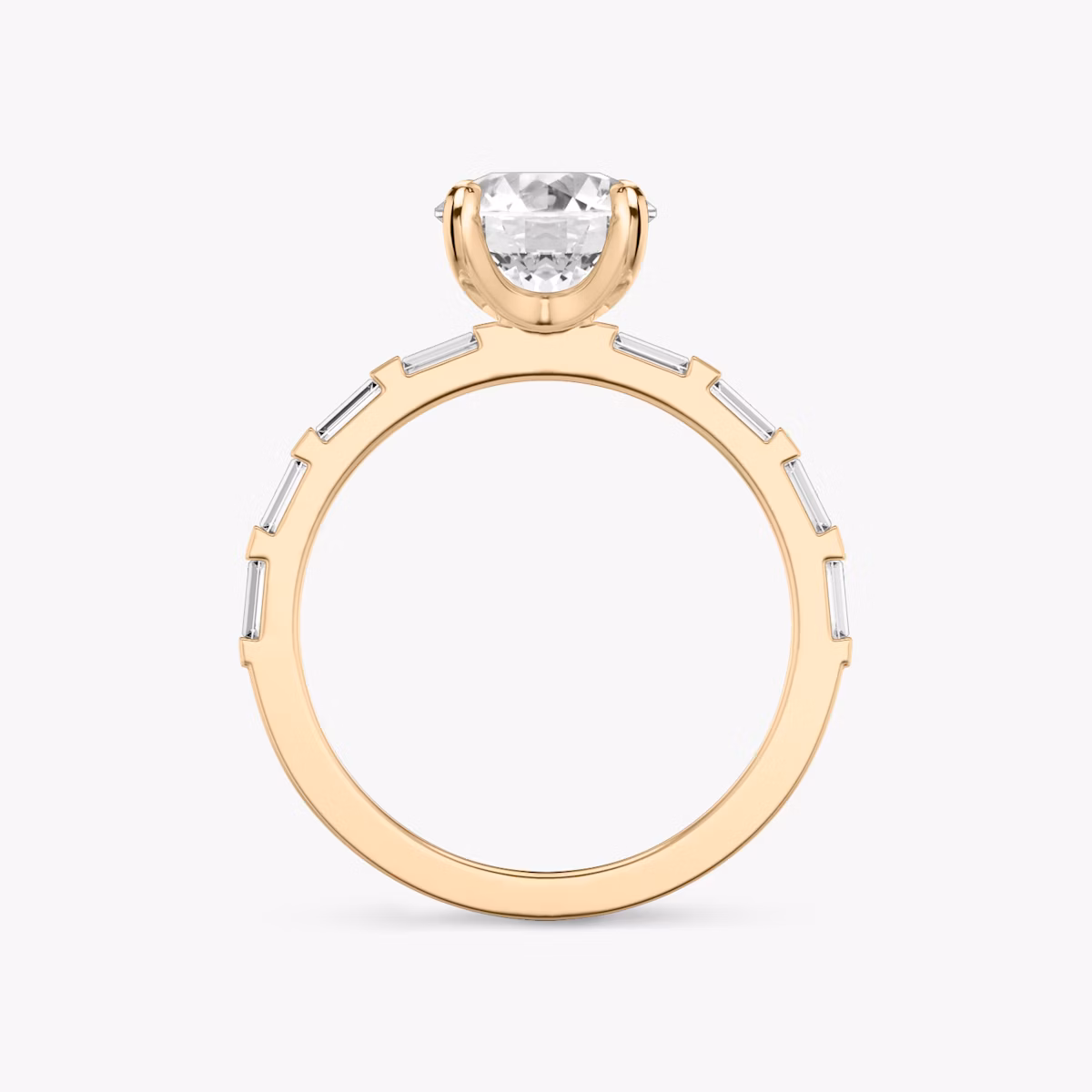 Anillo de compromiso Baguette Bar | Brillante | 14k | Oro rosa | bandAccent: Pavé | caratWeight: 1.5ct | diamondOrientation: vertical