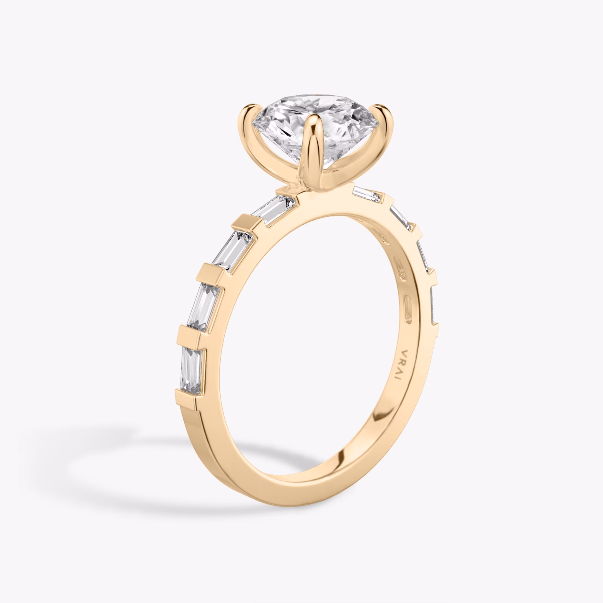 The Baguette Bar | Round Brilliant | 14k | Rose Gold | bandAccent: Pavé | caratWeight: 1.5ct | diamondOrientation: vertical