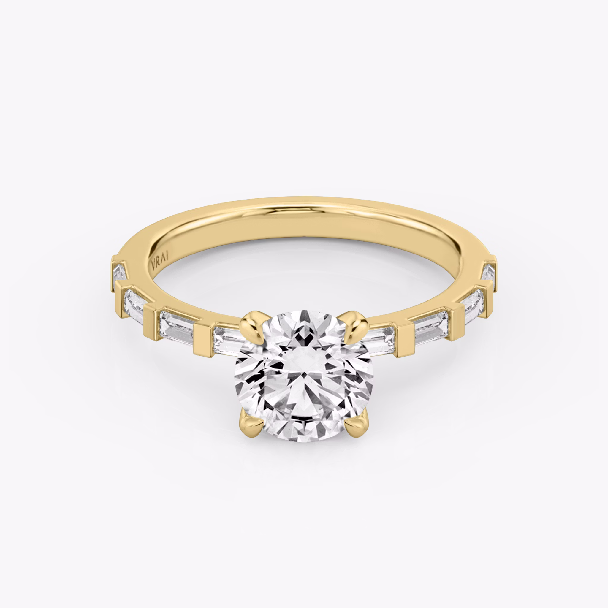 The Baguette Bar | Round Brilliant | 18k | Yellow Gold | bandAccent: Pavé | caratWeight: 1.5ct | diamondOrientation: vertical