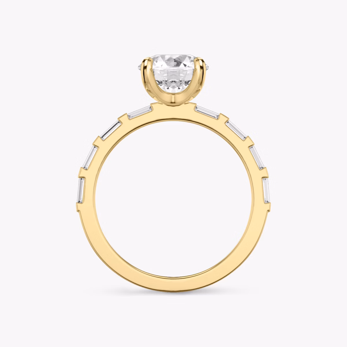 The Baguette Bar | Round Brilliant | 18k | Yellow Gold | bandAccent: Pavé | caratWeight: 2.0ct | diamondOrientation: vertical