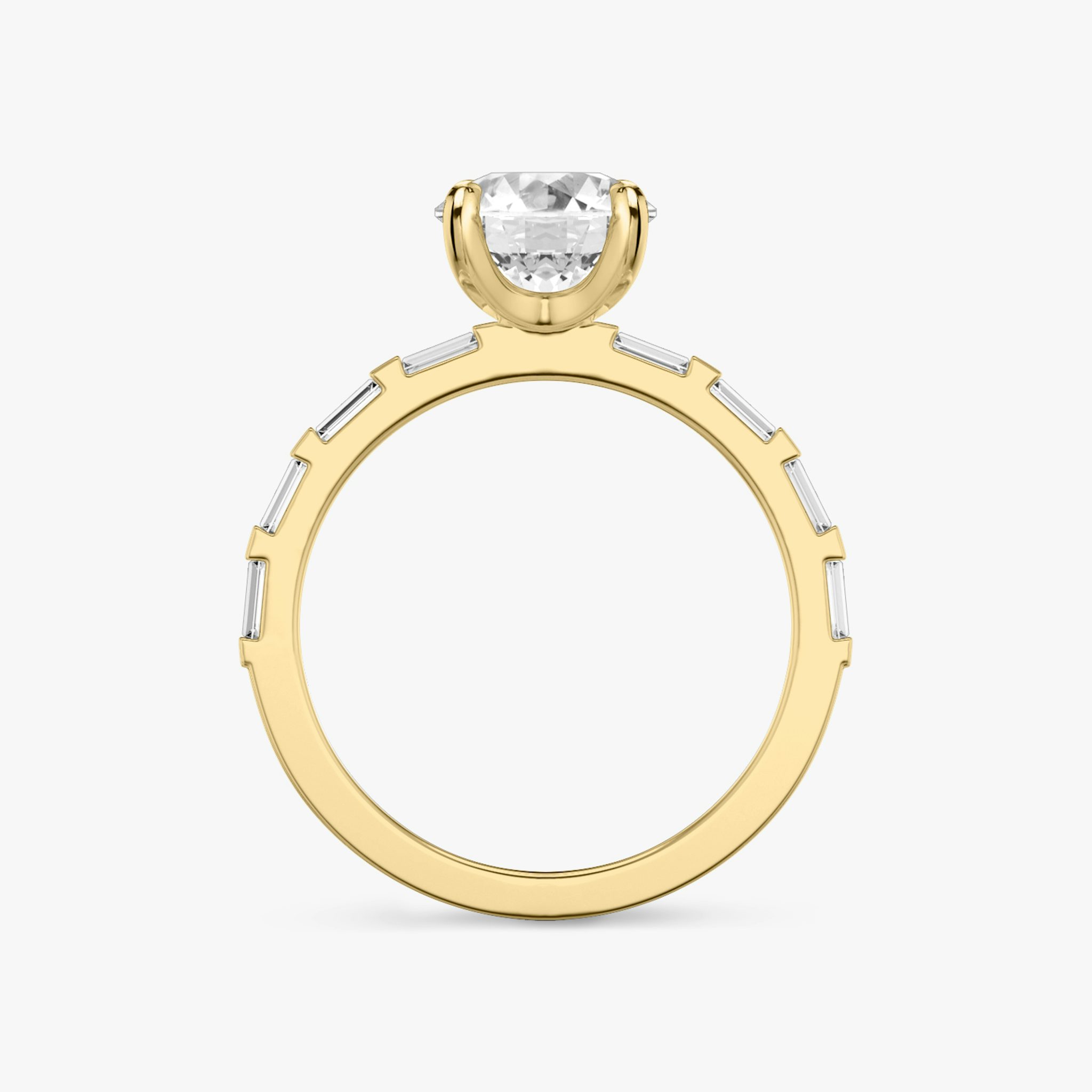 The Baguette Bar | Round Brilliant | 18k | Yellow Gold | bandAccent: Pavé | caratWeight: 1.5ct | diamondOrientation: vertical