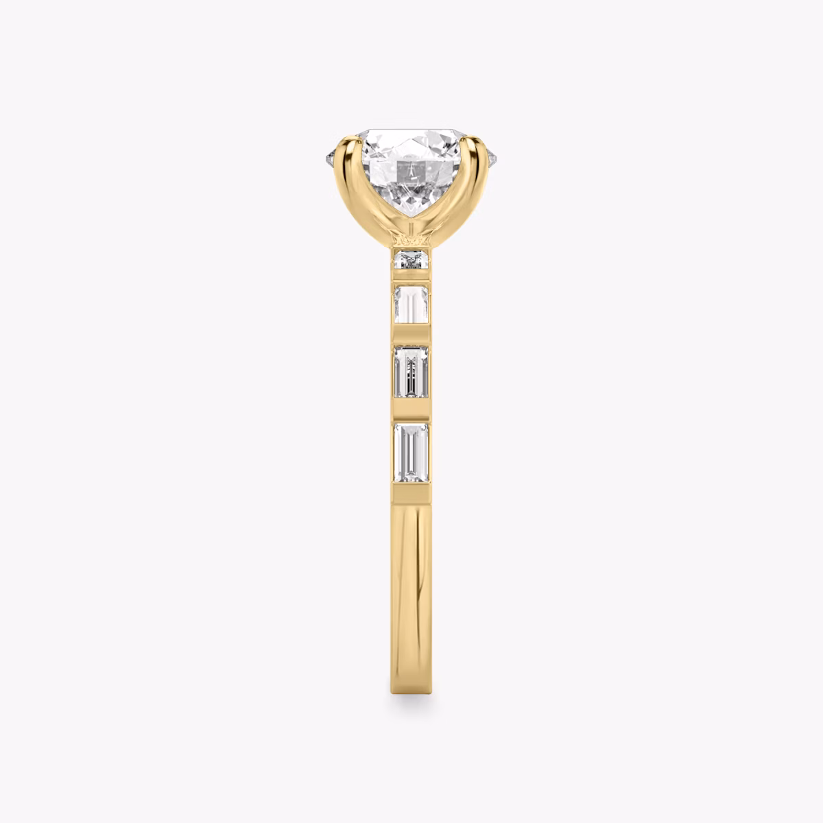 The Baguette Bar | Round Brilliant | 18k | Yellow Gold | bandAccent: Pavé | caratWeight: 2.0ct | diamondOrientation: vertical