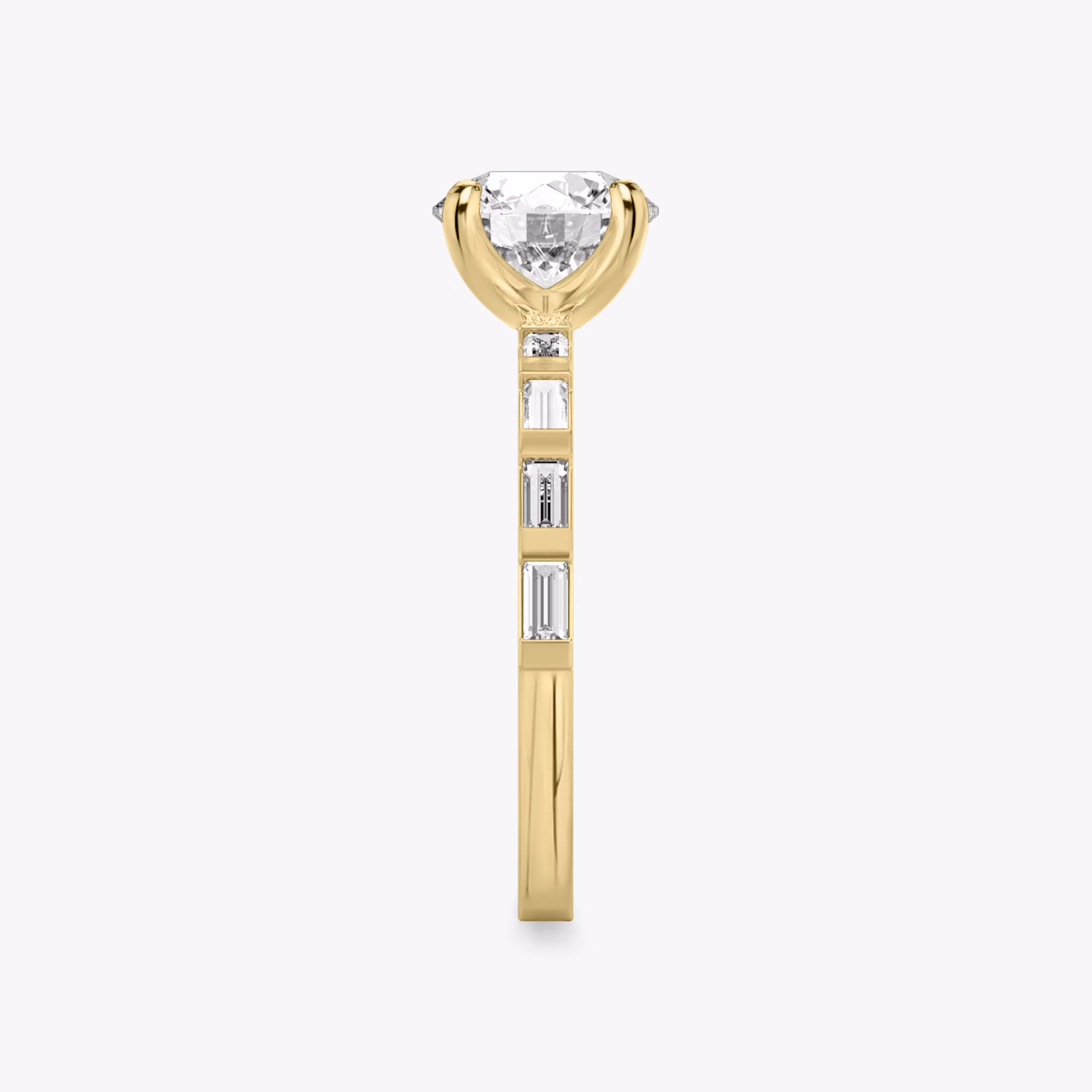 The Baguette Bar | Round Brilliant | 18k | Yellow Gold | bandAccent: Pavé | caratWeight: 1.5ct | diamondOrientation: vertical