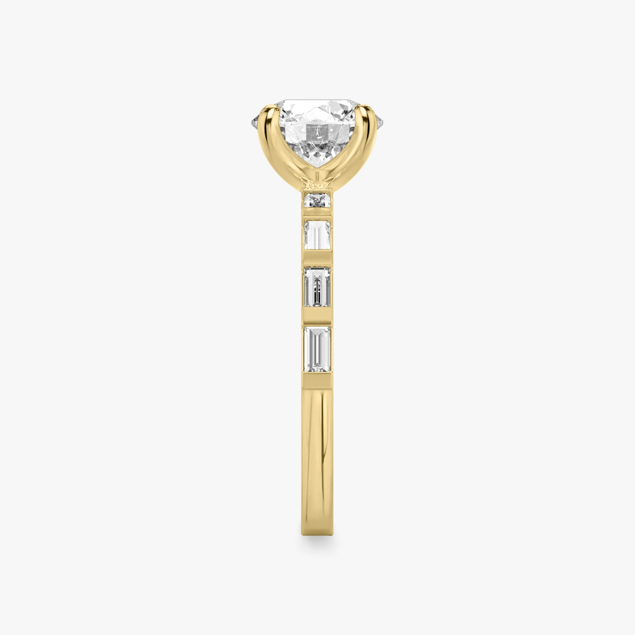 The Baguette Bar | Round Brilliant | 18k | Yellow Gold | bandAccent: Pavé | caratWeight: 1.5ct | diamondOrientation: vertical