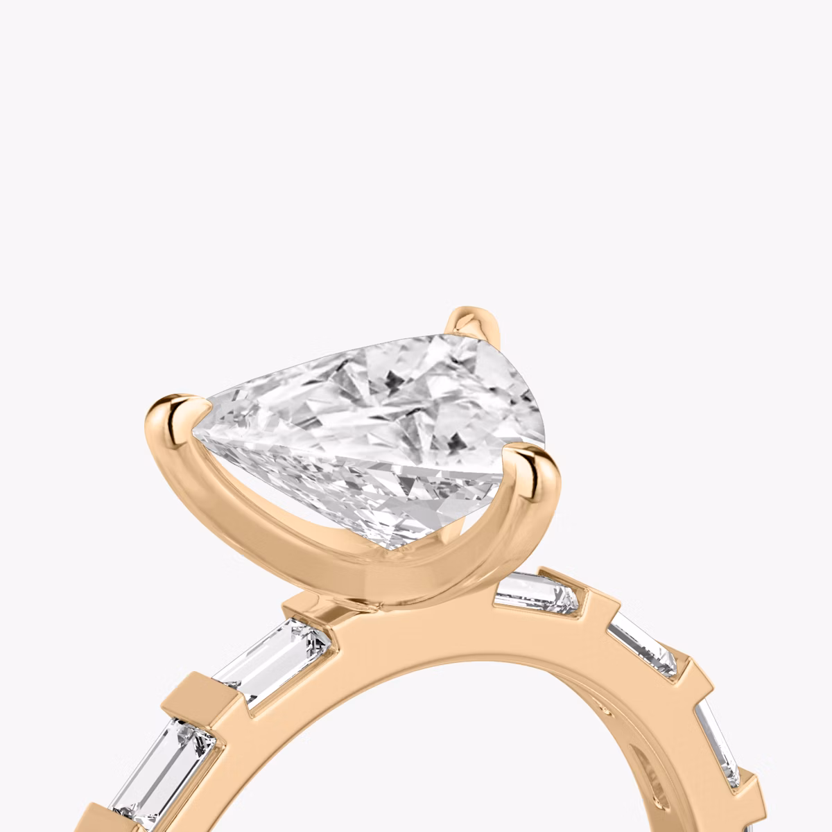 Anillo de compromiso Baguette Bar | Trillón | 14k | Oro rosa | bandAccent: Pavé | diamondOrientation: vertical | caratWeight: other