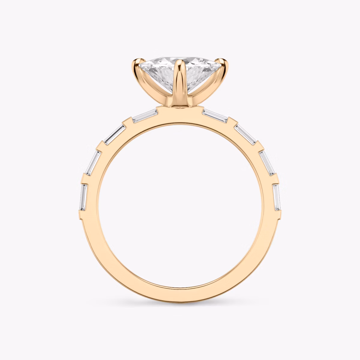 Anillo de compromiso Baguette Bar | Trillón | 14k | Oro rosa | bandAccent: Pavé | diamondOrientation: vertical | caratWeight: other
