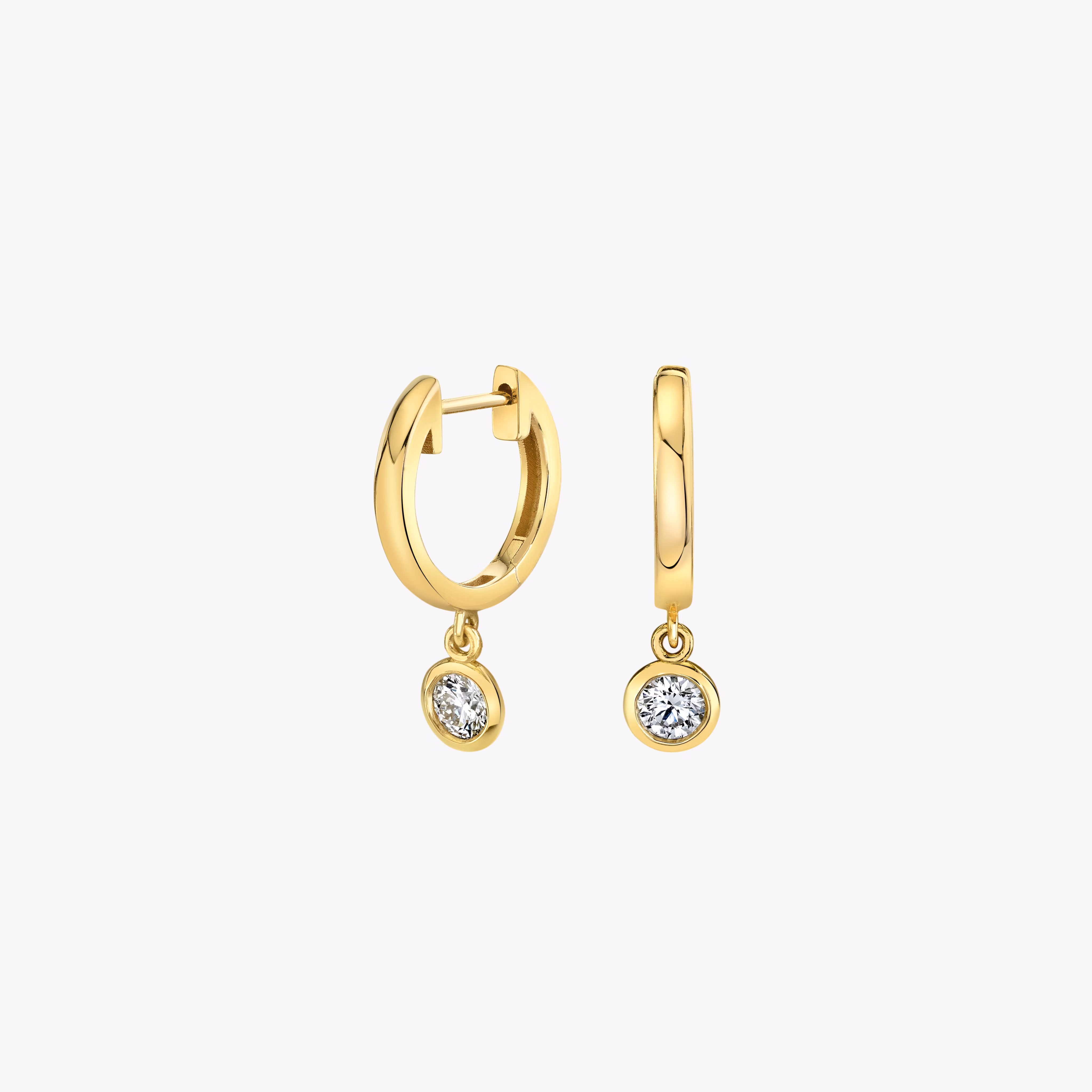 Round Brilliant Bezel Drop Huggie Hoops