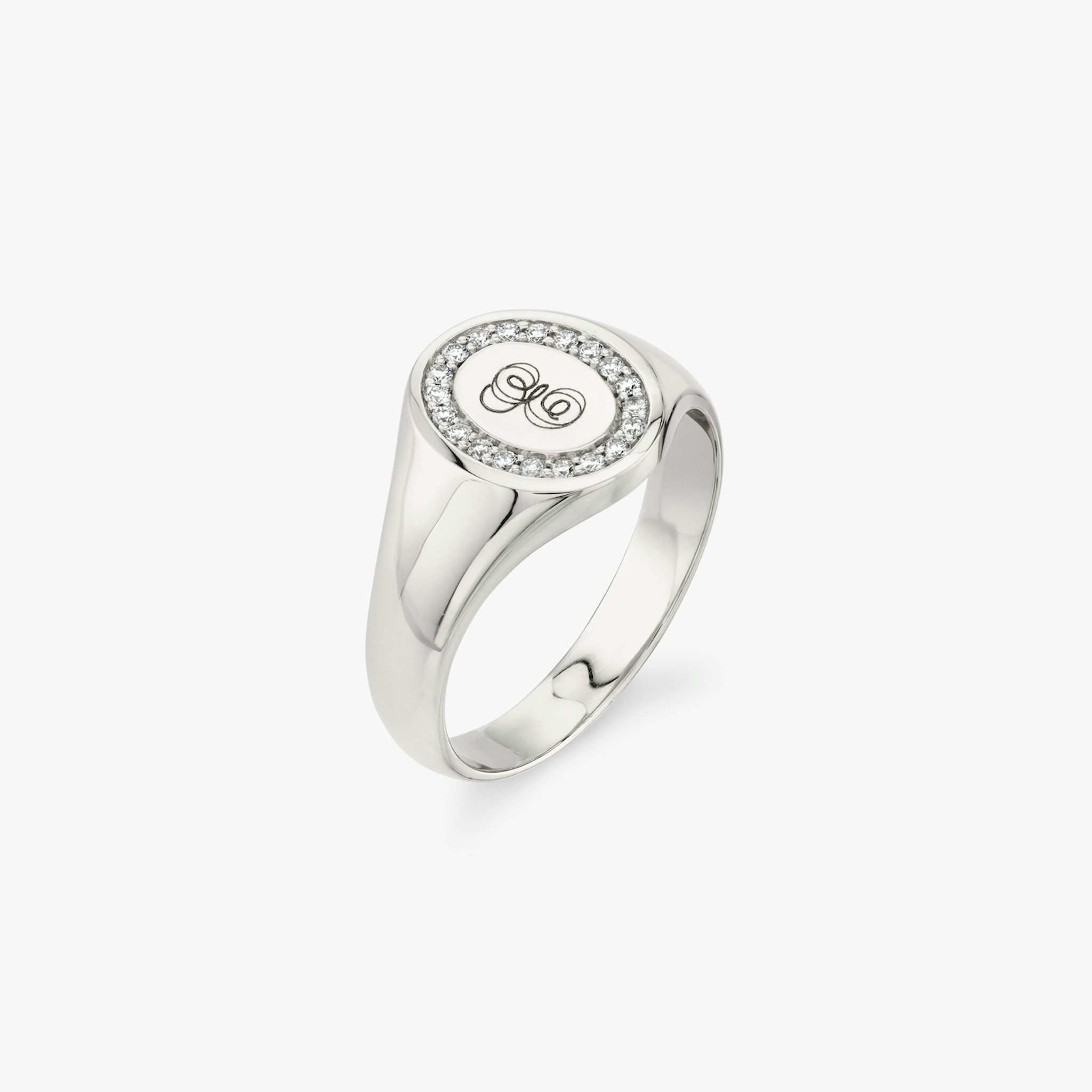 VRAI Pavé Signet Ring | Round Brilliant | 14k | White Gold
