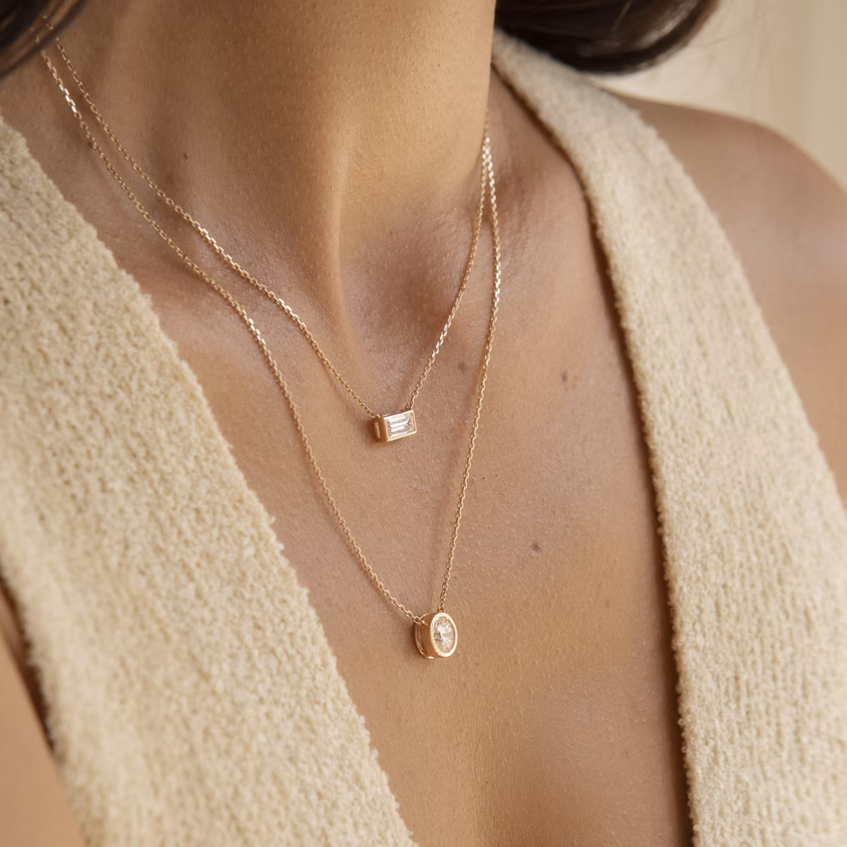 Bezel Solitaire Necklace | Round Brilliant | 14k | Yellow Gold | caratWeight: 0.10ct