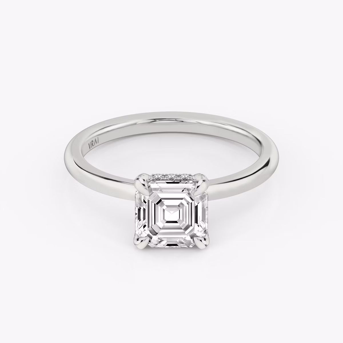 The Classic Hidden Halo | Asscher | Platinum | bandAccent: Plain | bandWidth: standard | prongStyle: Pavé | diamondOrientation: vertical | caratWeight: other