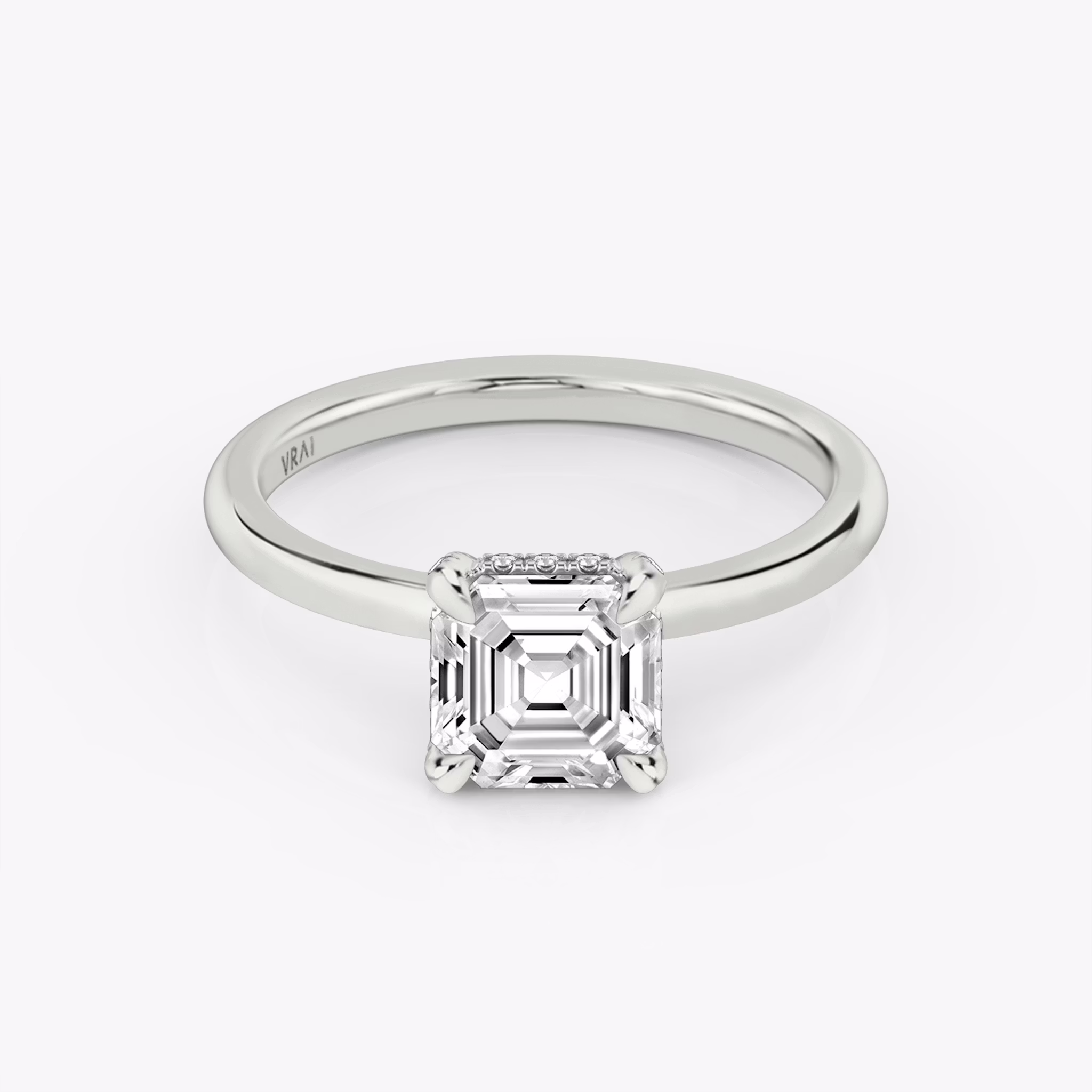 The Classic Hidden Halo | Asscher | 18k | White Gold | bandAccent: Plain | bandWidth: standard | prongStyle: Pavé | diamondOrientation: vertical | caratWeight: other