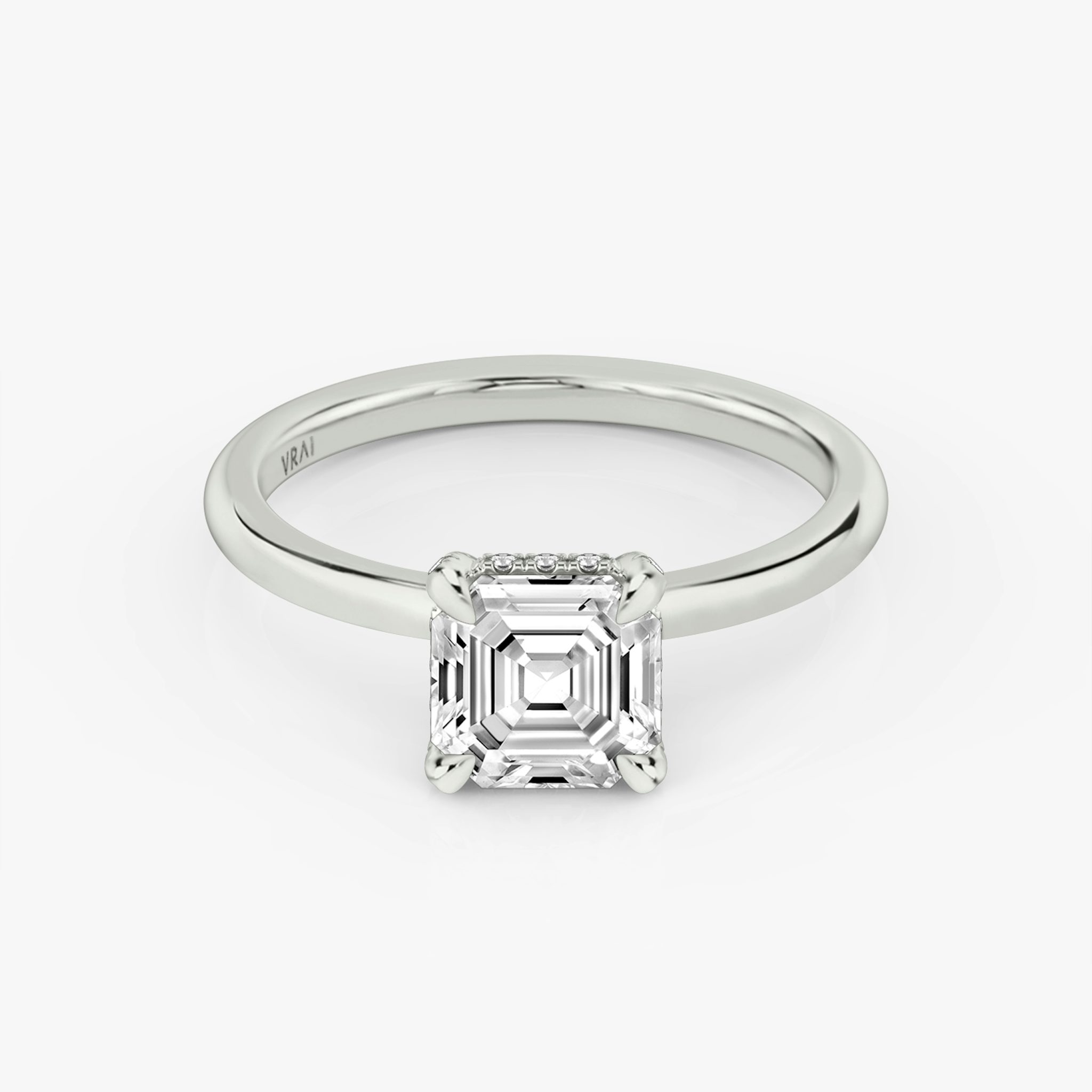 The Classic Hidden Halo | Asscher | 18k | White Gold | bandAccent: Plain | bandWidth: standard | prongStyle: Pavé | diamondOrientation: vertical | caratWeight: other
