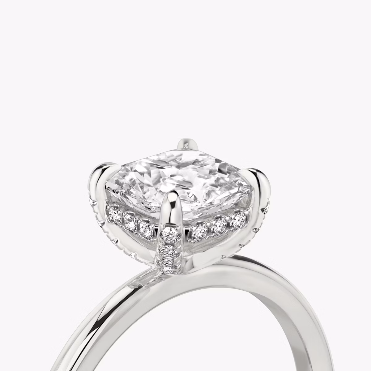 The Classic Hidden Halo | Asscher | Platinum | bandAccent: Plain | bandWidth: standard | prongStyle: Pavé | diamondOrientation: vertical | caratWeight: other