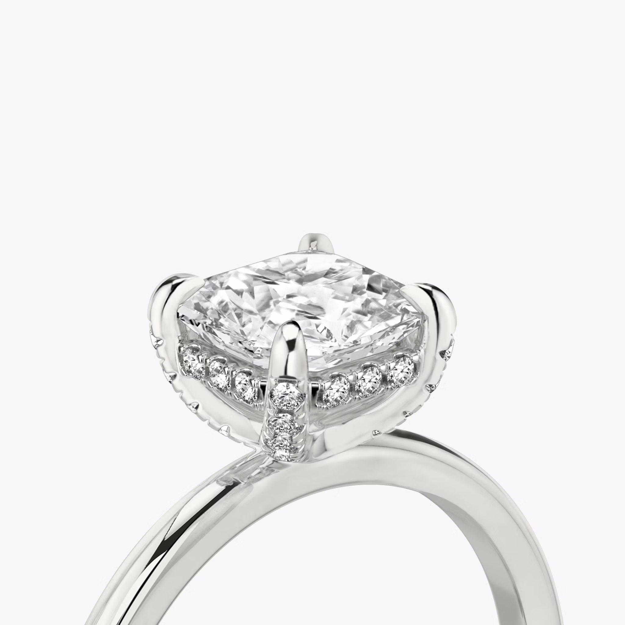 The Classic Hidden Halo | Asscher | 18k | White Gold | bandAccent: Plain | bandWidth: standard | prongStyle: Pavé | diamondOrientation: vertical | caratWeight: other