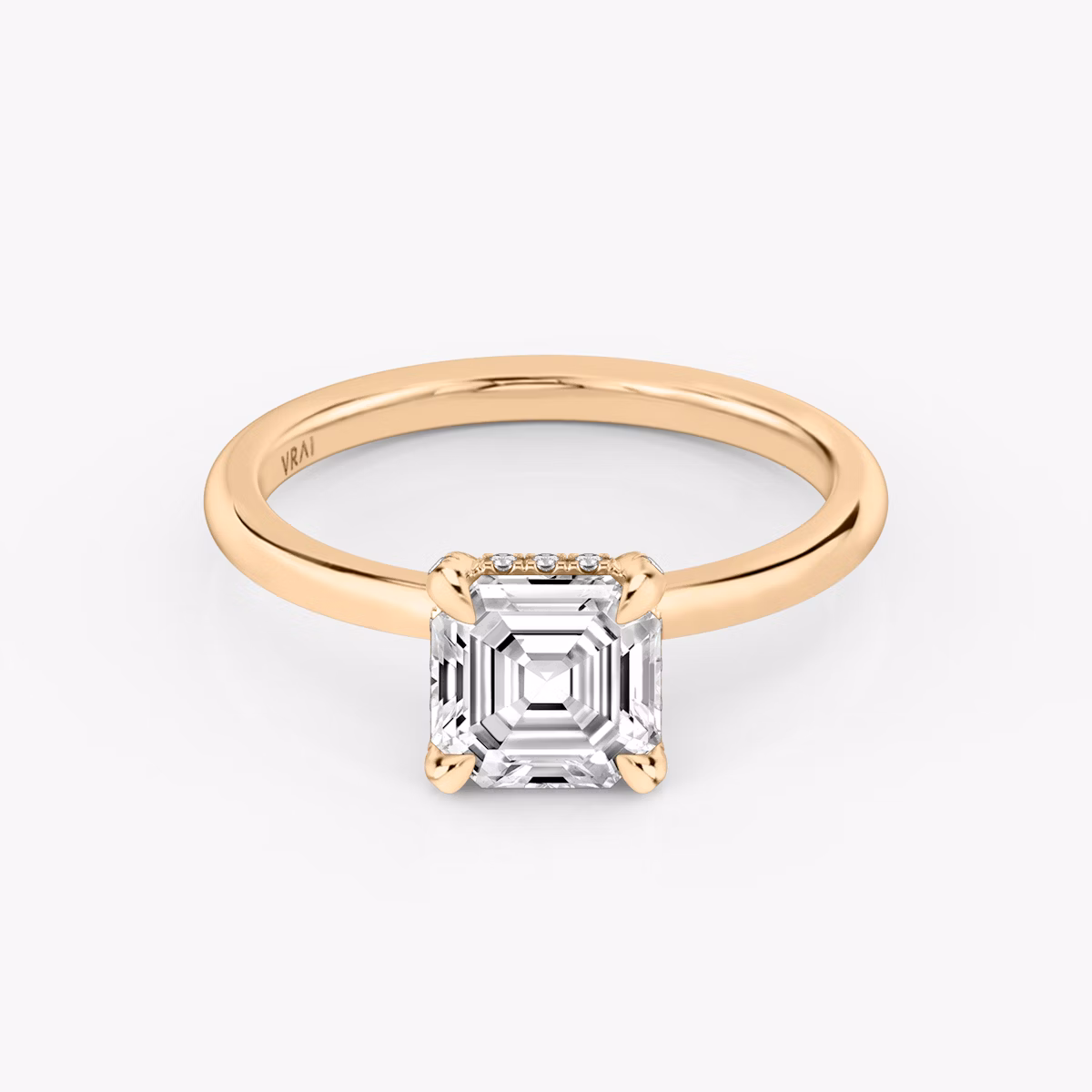 Classic Hidden Halo | Asscher | 14k | Roségold | bandAccent: Ohne Pavé-Besatz | bandWidth: standard | prongStyle: Mit Pavé-Besatz | diamondOrientation: vertical | caratWeight: other