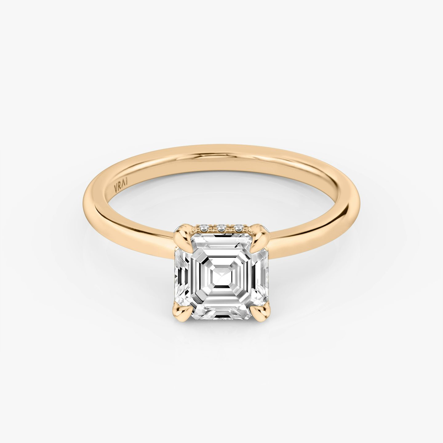 The Classic Hidden Halo | Asscher | 14k | Rose Gold | bandAccent: Plain | bandWidth: standard | prongStyle: Pavé | diamondOrientation: vertical | caratWeight: other